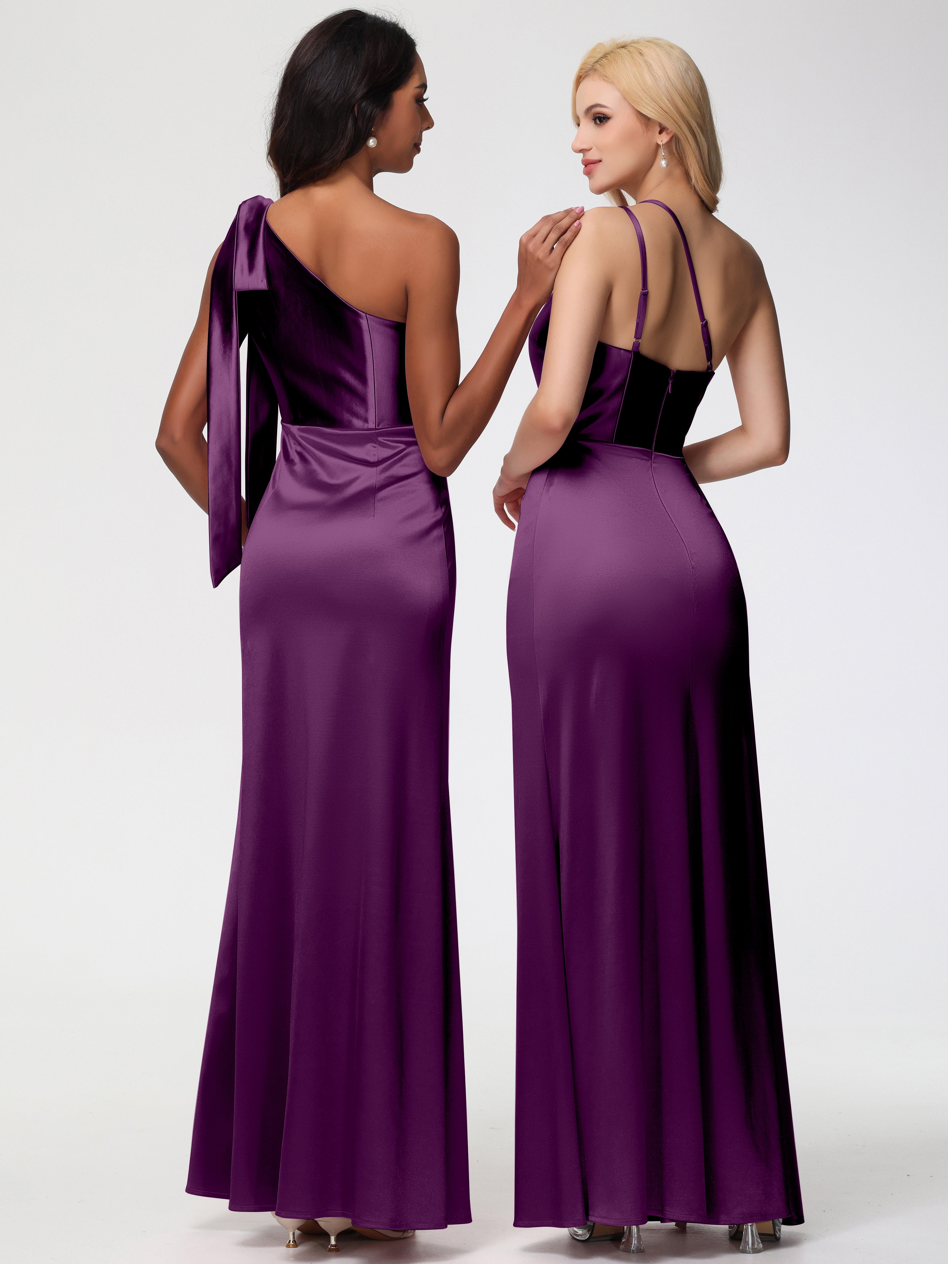 Robes De Demoiselle D'Honneur Raisin Seule-épaule Satin Extensible Fourreau/Colonne Fendue Robe De Demoiselle D'Honneur