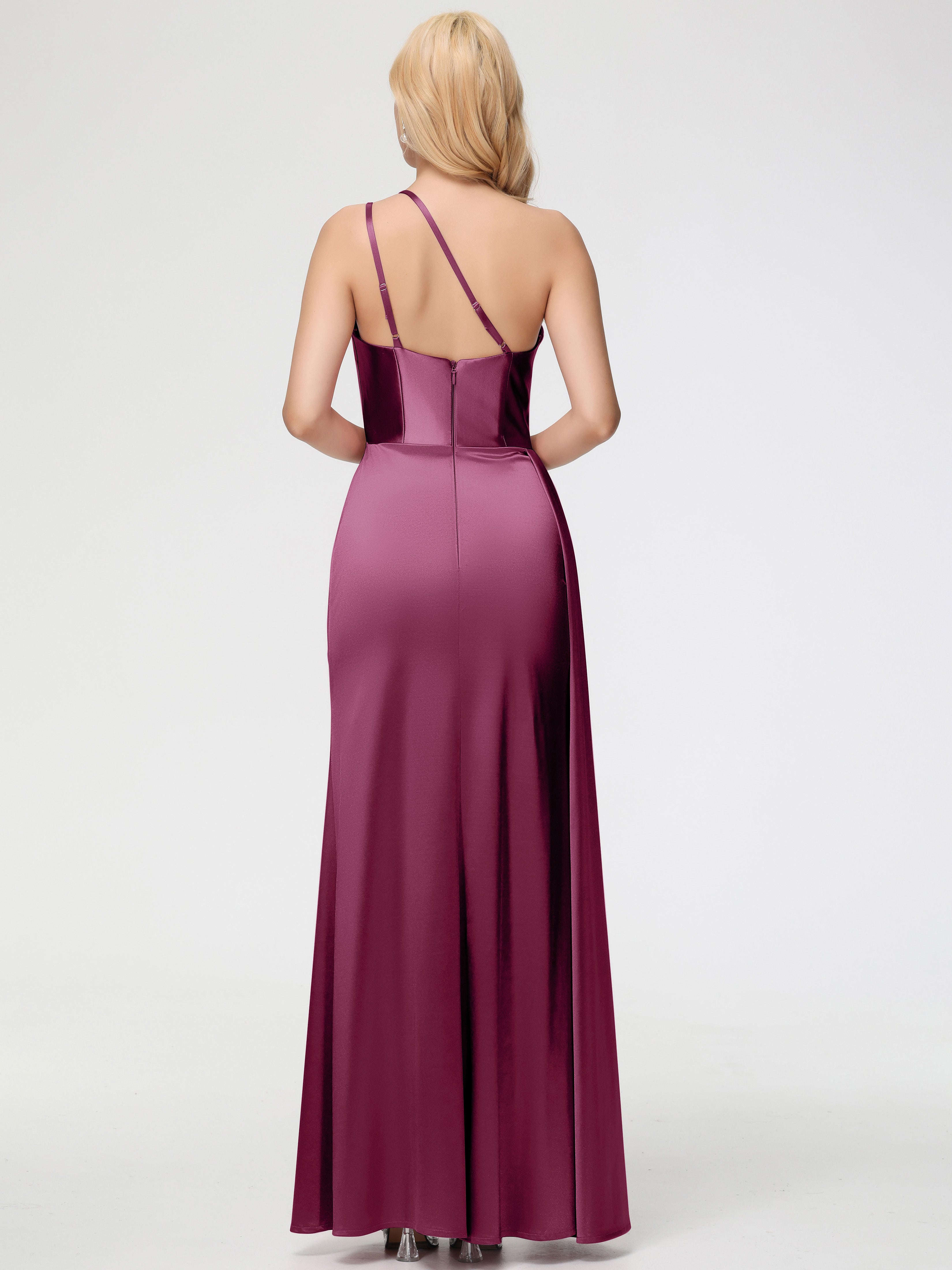 Robes De Demoiselle D'Honneur Mure Seule-épaule Satin Extensible Fourreau/Colonne Fendue Robe De Demoiselle D'Honneur