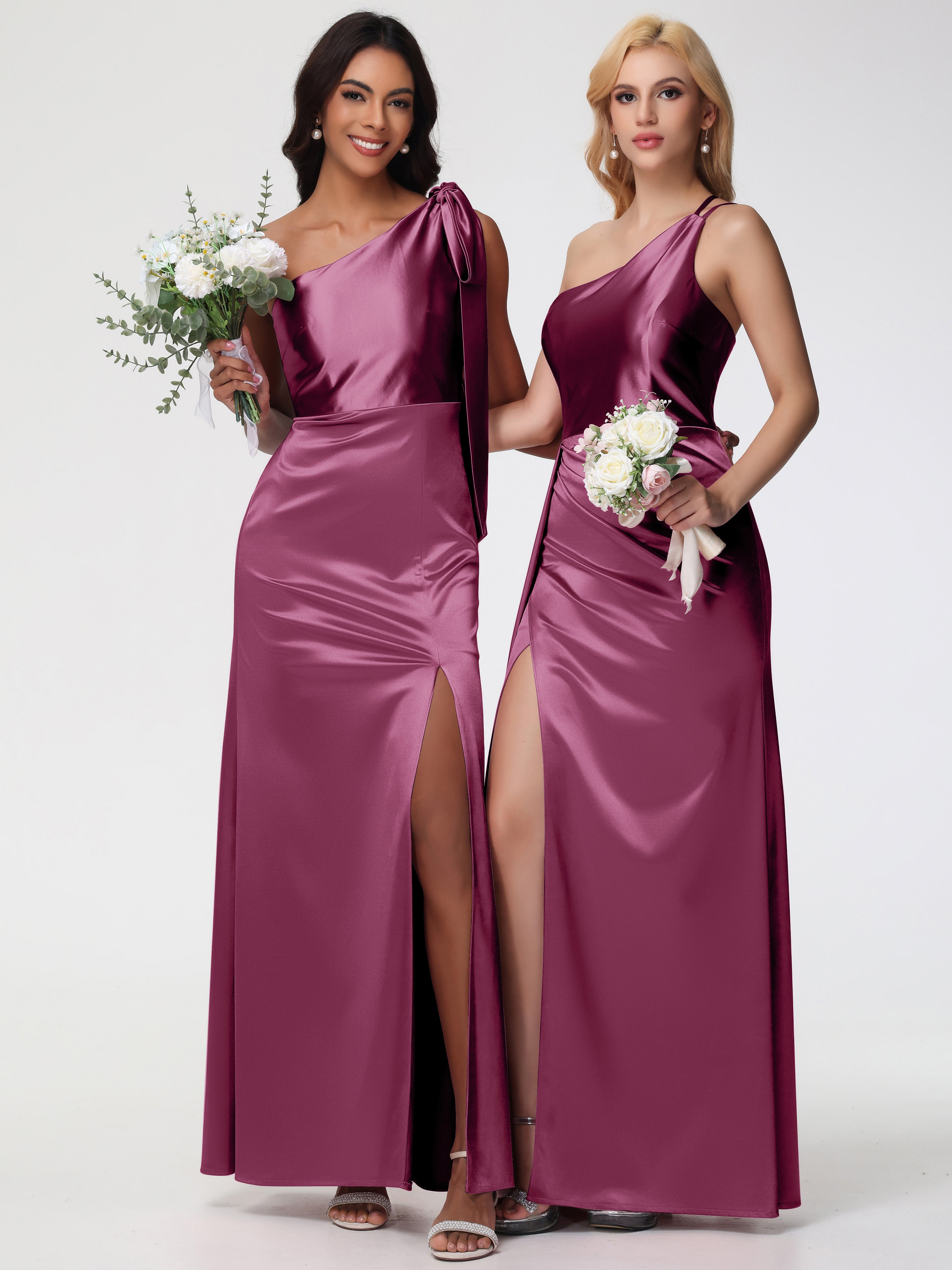 Robes De Demoiselle D'Honneur Mure Seule-épaule Satin Extensible Fourreau/Colonne Fendue Robe De Demoiselle D'Honneur