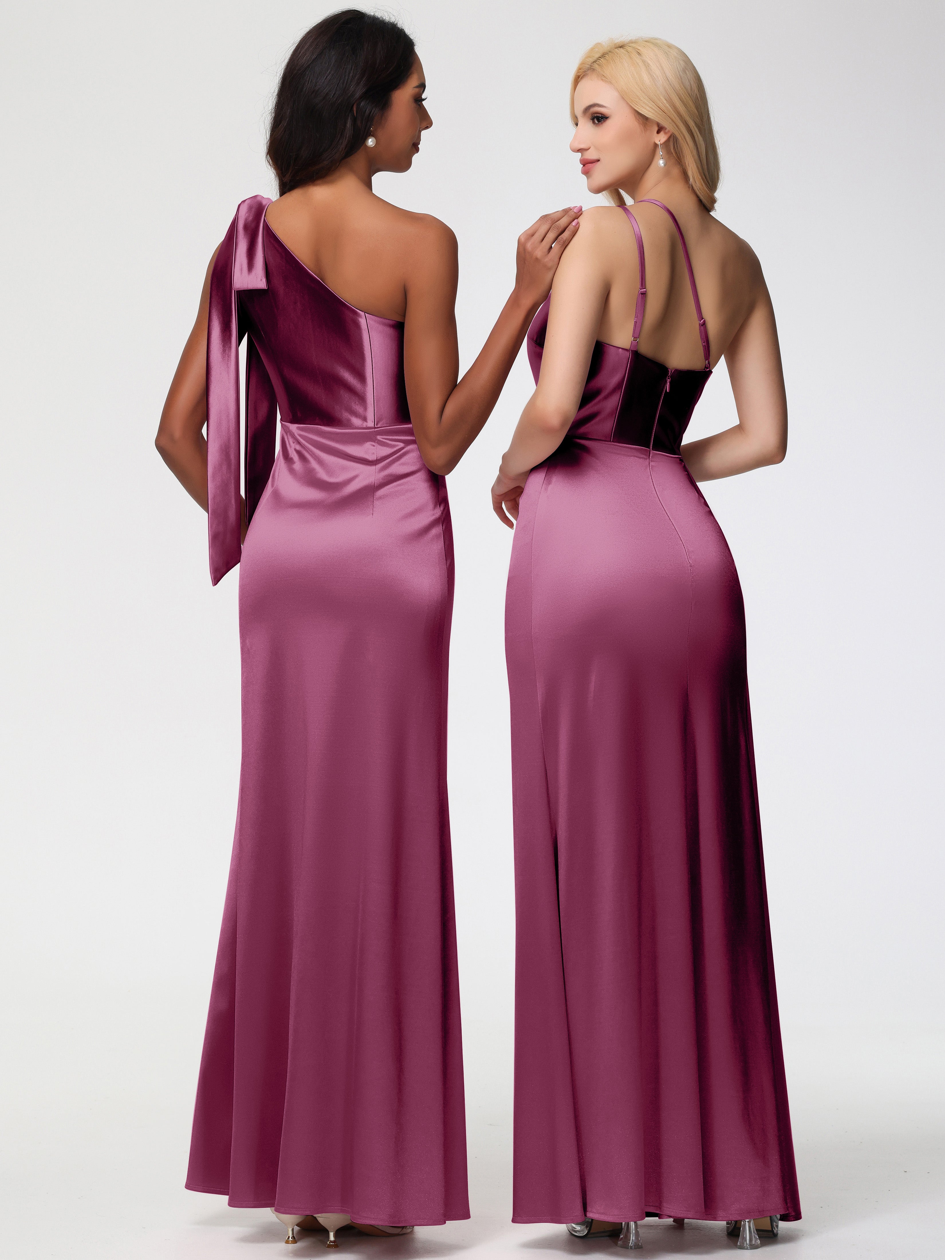 Robes De Demoiselle D'Honneur Mure Seule-épaule Satin Extensible Fourreau/Colonne Fendue Robe De Demoiselle D'Honneur