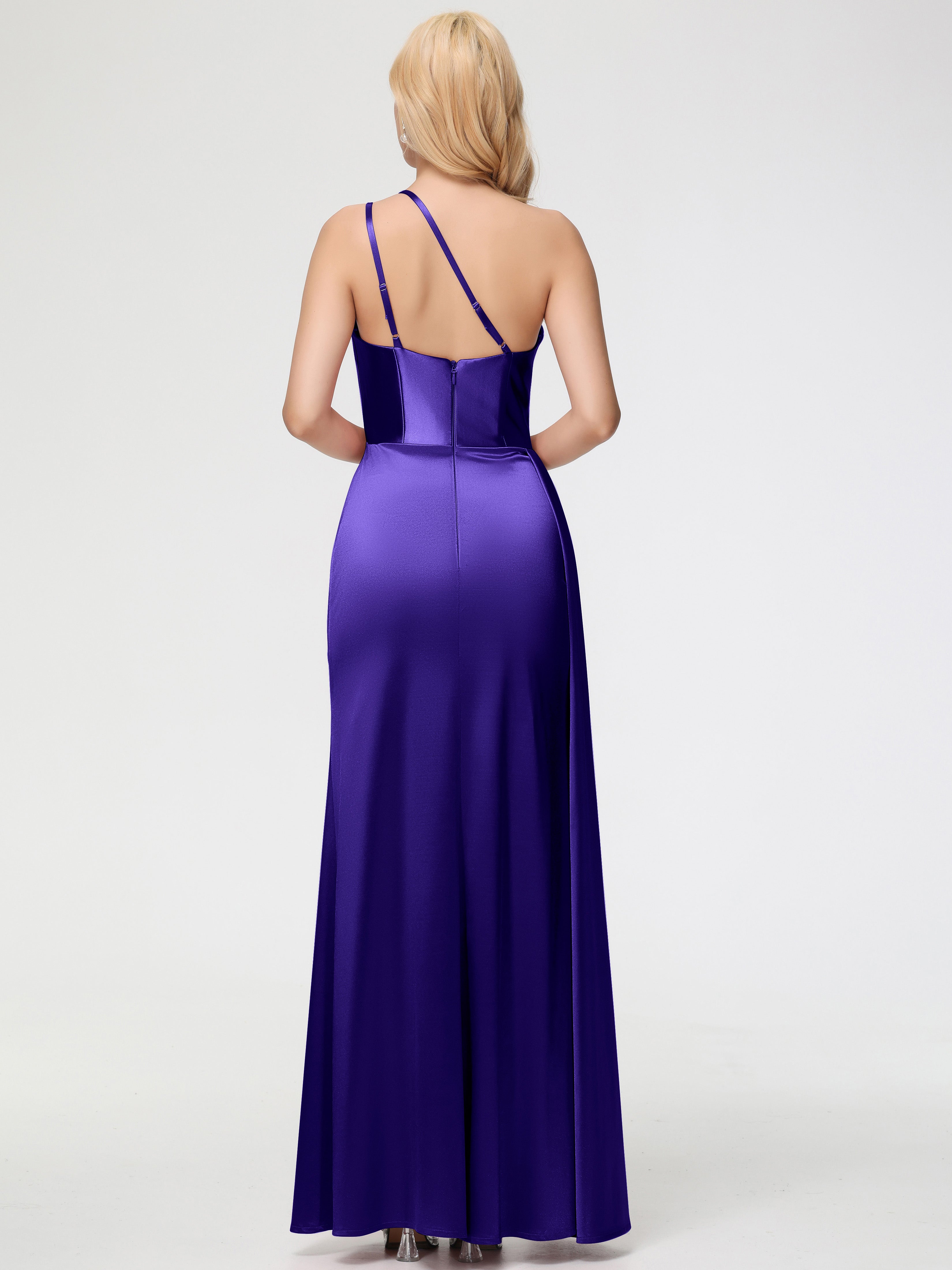 Robes De Demoiselle D'Honneur En Régence Seule-épaule Satin Extensible Fourreau/Colonne Fendue Robe De Demoiselle D'Honneur