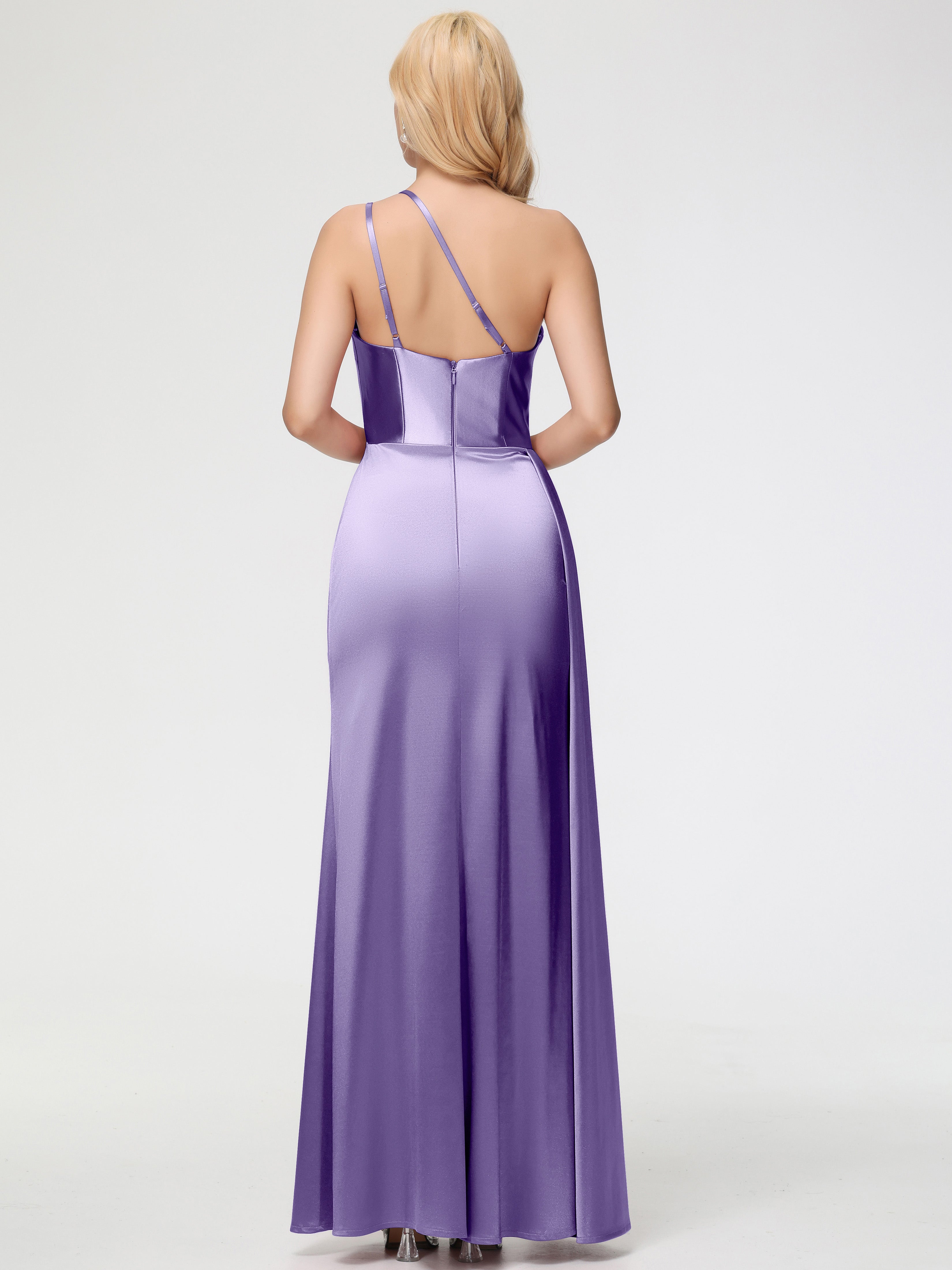 Robes De Demoiselle D'Honneur Tahiti Seule-épaule Satin Extensible Fourreau/Colonne Fendue Robe De Demoiselle D'Honneur