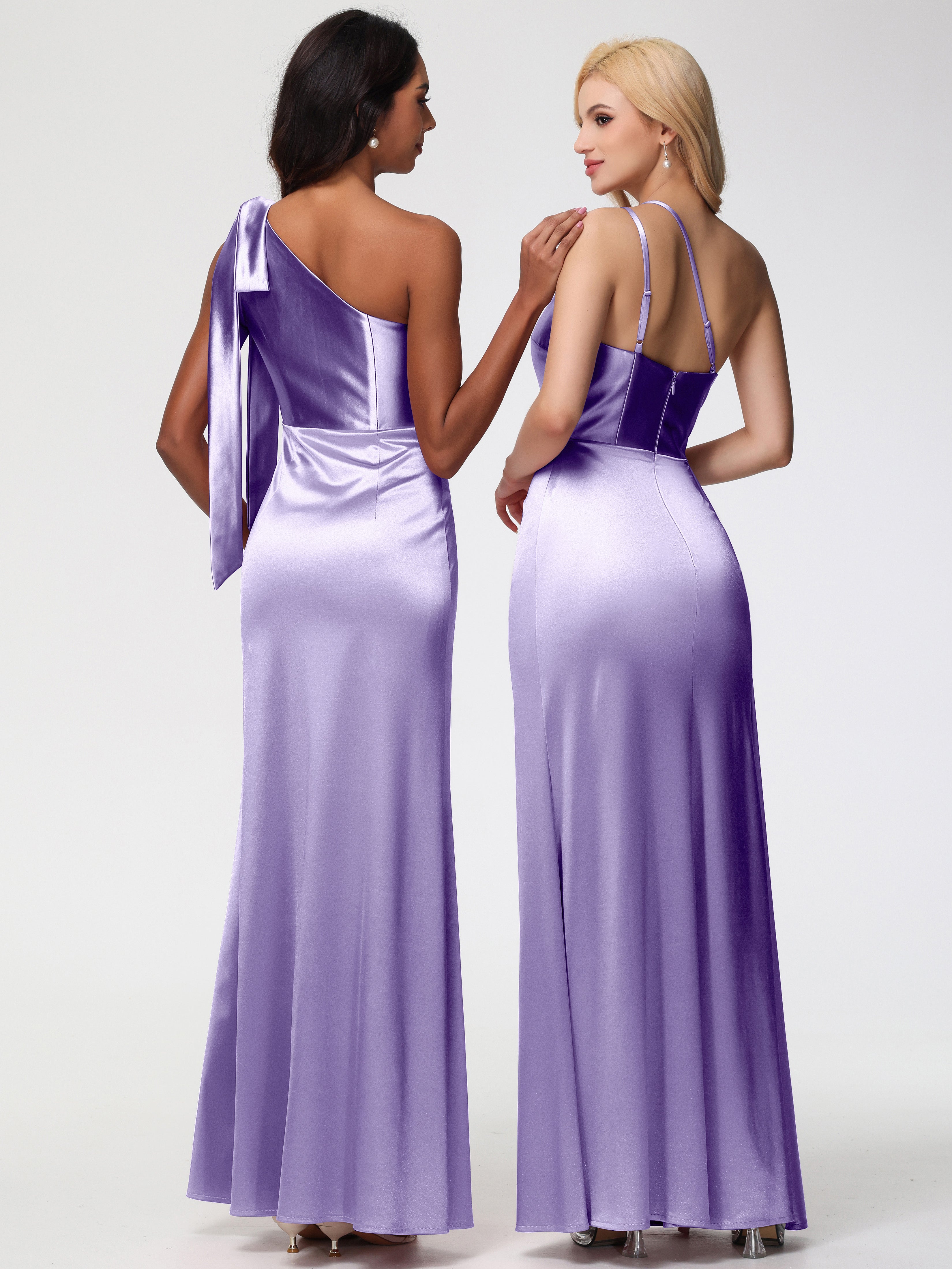 Robes De Demoiselle D'Honneur Tahiti Seule-épaule Satin Extensible Fourreau/Colonne Fendue Robe De Demoiselle D'Honneur