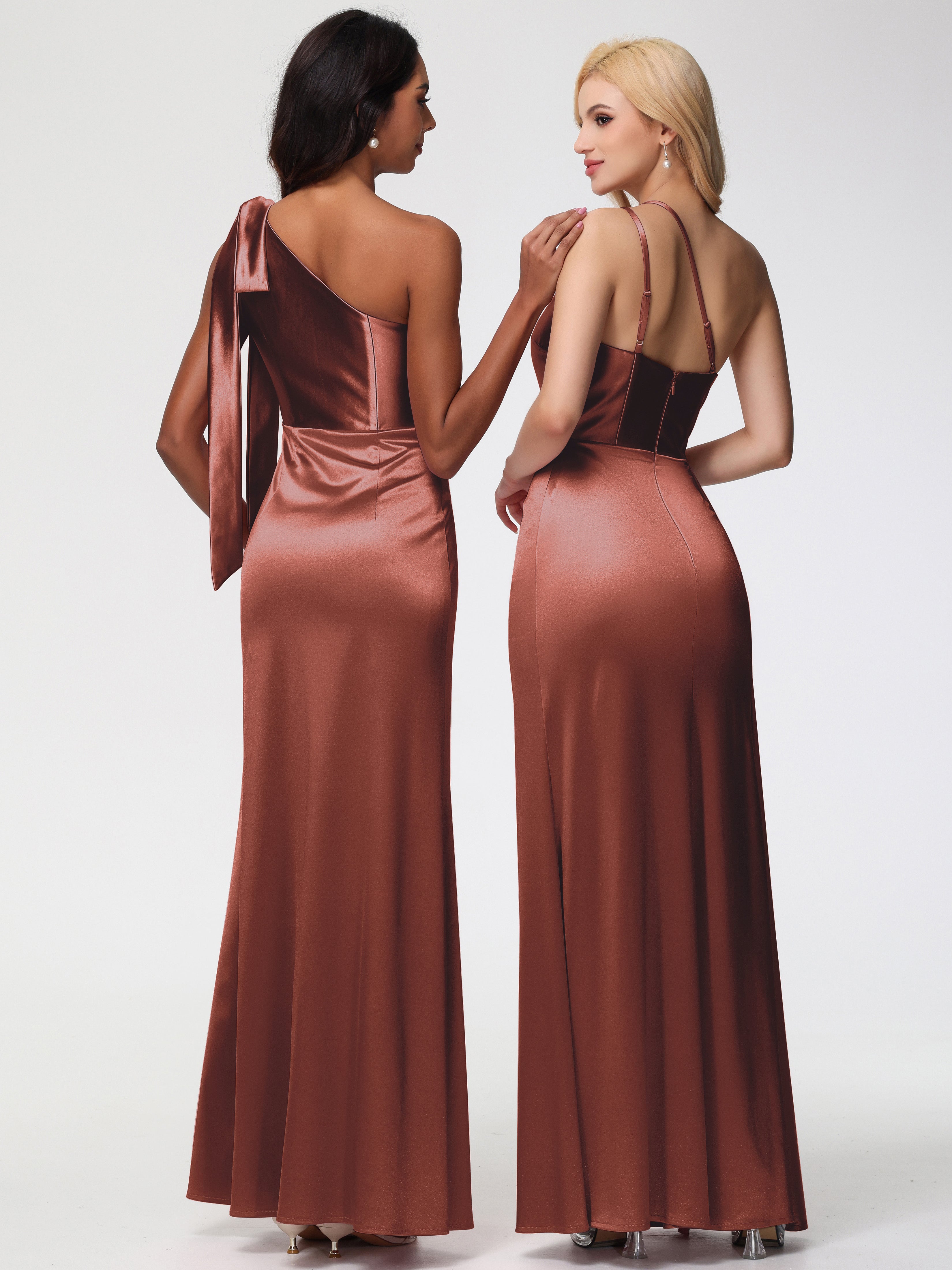 Demoiselle Robe Terracotta Mariage Seule-épaule Satin Extensible Fourreau/Colonne Fendue Robe De Demoiselle D'Honneur