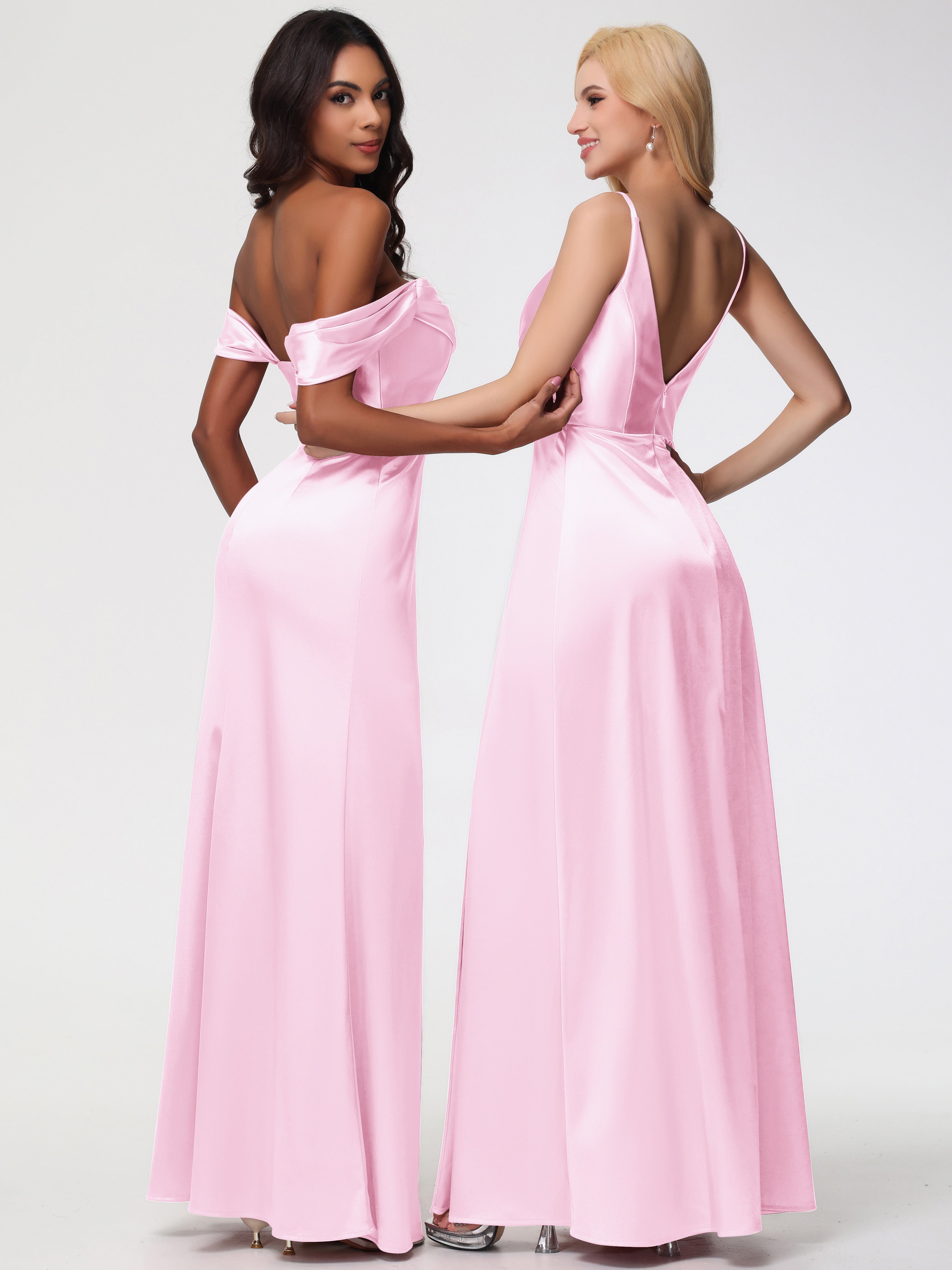 Robe Demoiselle Dhonneur ROSE PÂLE Trapèze Fendue Col V Dos V Satin Extensible Robe De Demoiselle D'Honneur