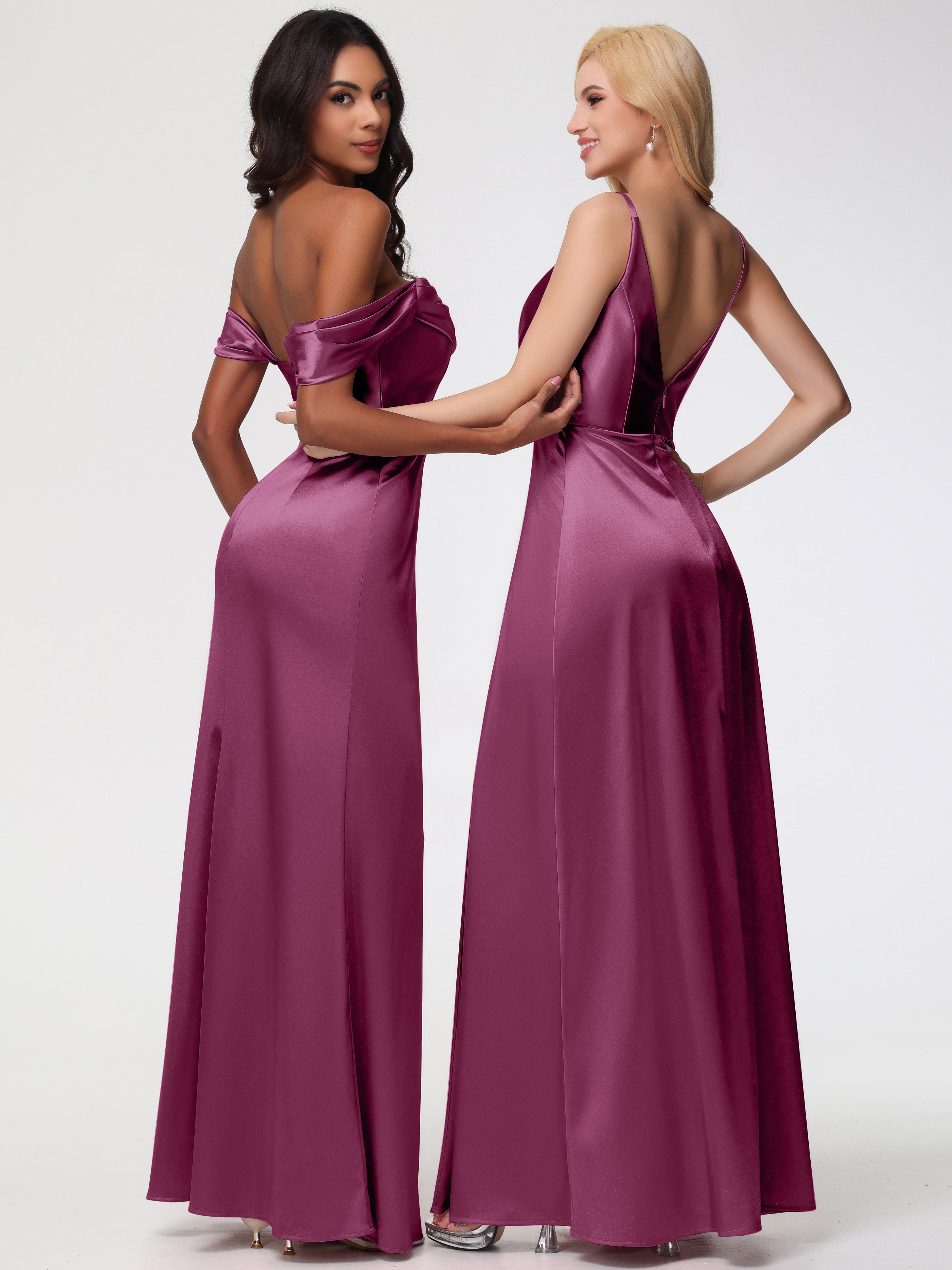 Robes De Demoiselle D'Honneur Mure Trapèze Fendue Col V Dos V Satin Extensible Robe De Demoiselle D'Honneur