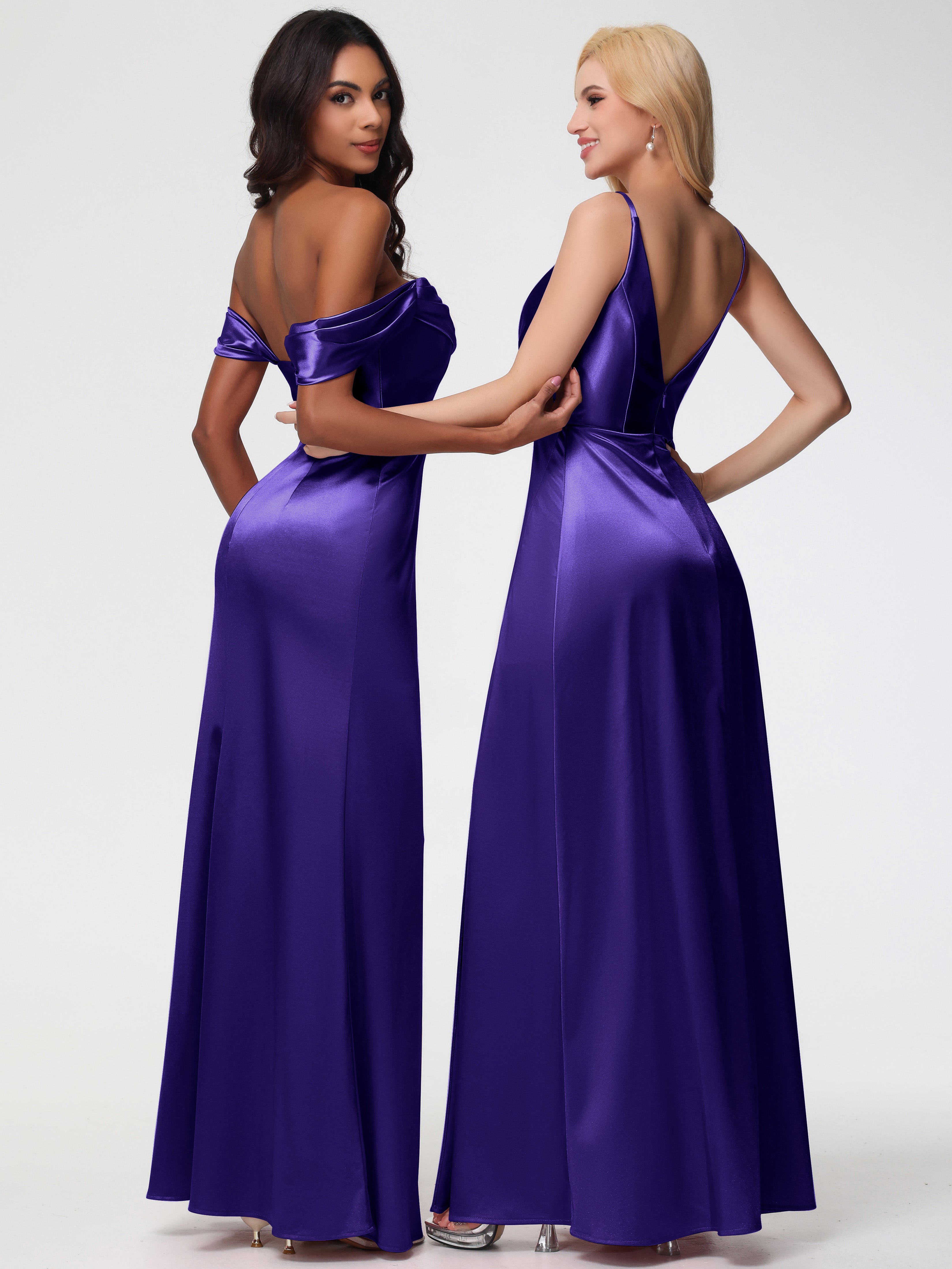 Robes De Demoiselle D'Honneur En Régence Trapèze Fendue Col V Dos V Satin Extensible Robe De Demoiselle D'Honneur