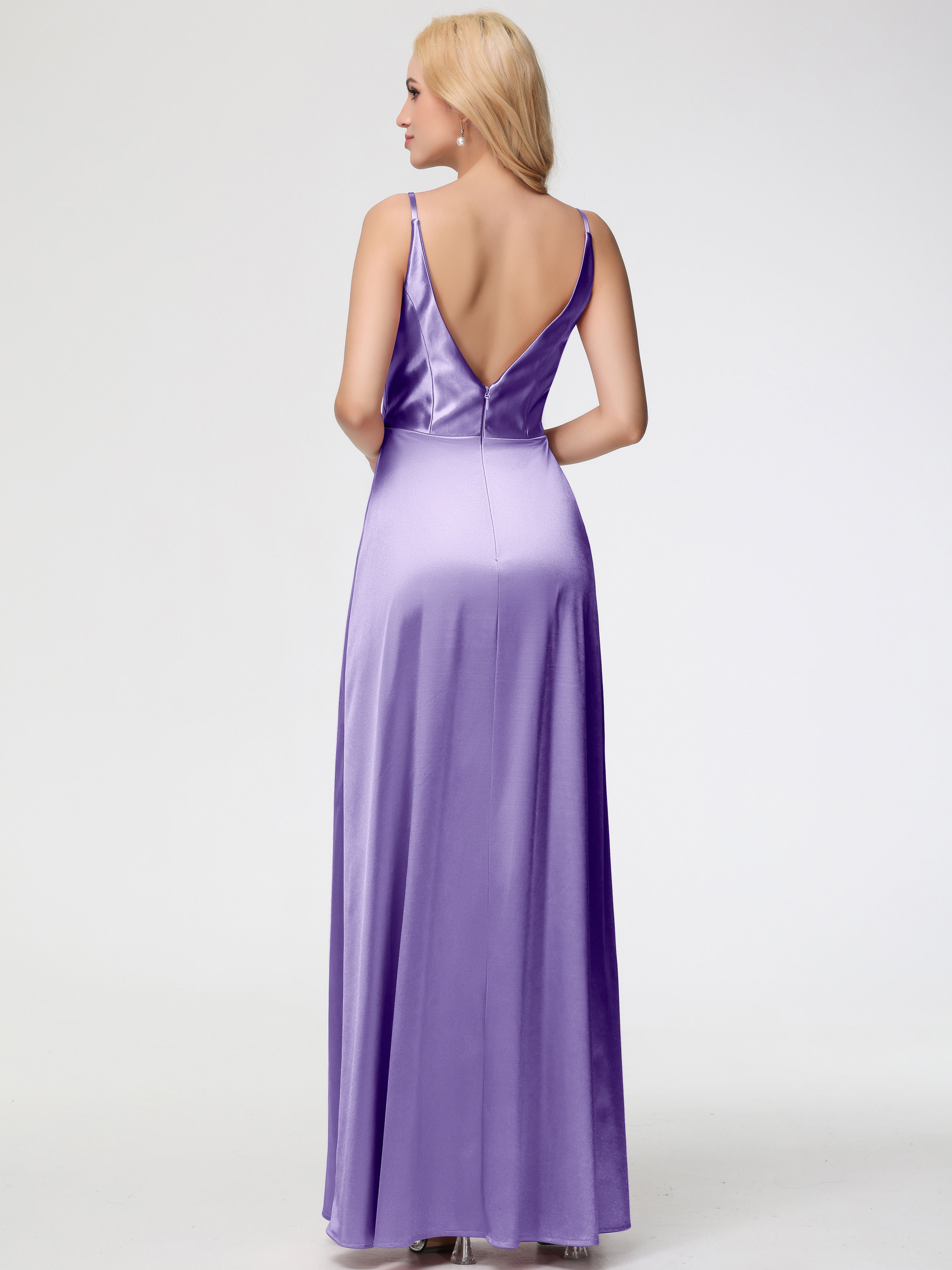 Robes De Demoiselle D'Honneur Tahiti Trapèze Fendue Col V Dos V Satin Extensible Robe De Demoiselle D'Honneur