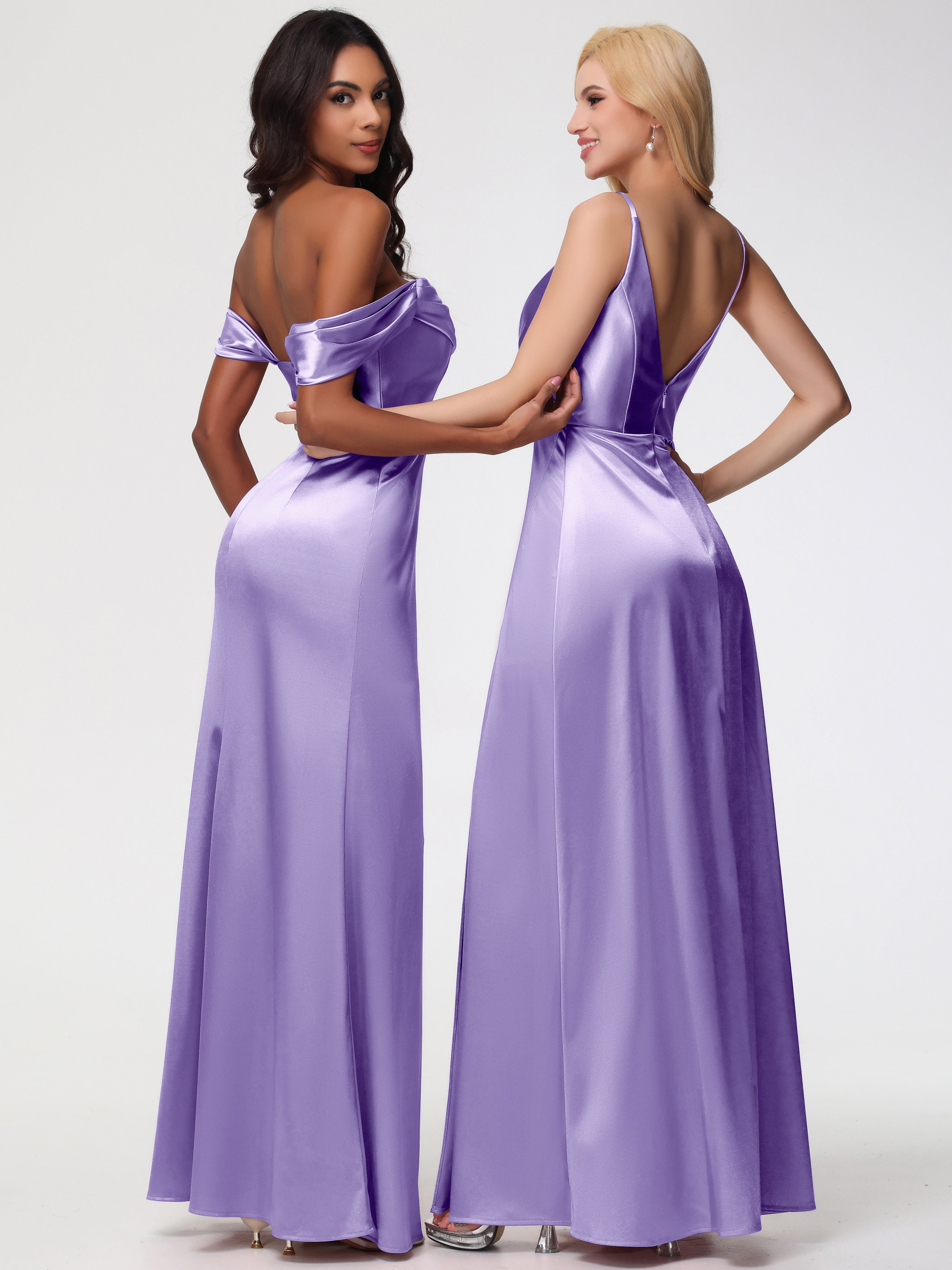 Robes De Demoiselle D'Honneur Tahiti Trapèze Fendue Col V Dos V Satin Extensible Robe De Demoiselle D'Honneur