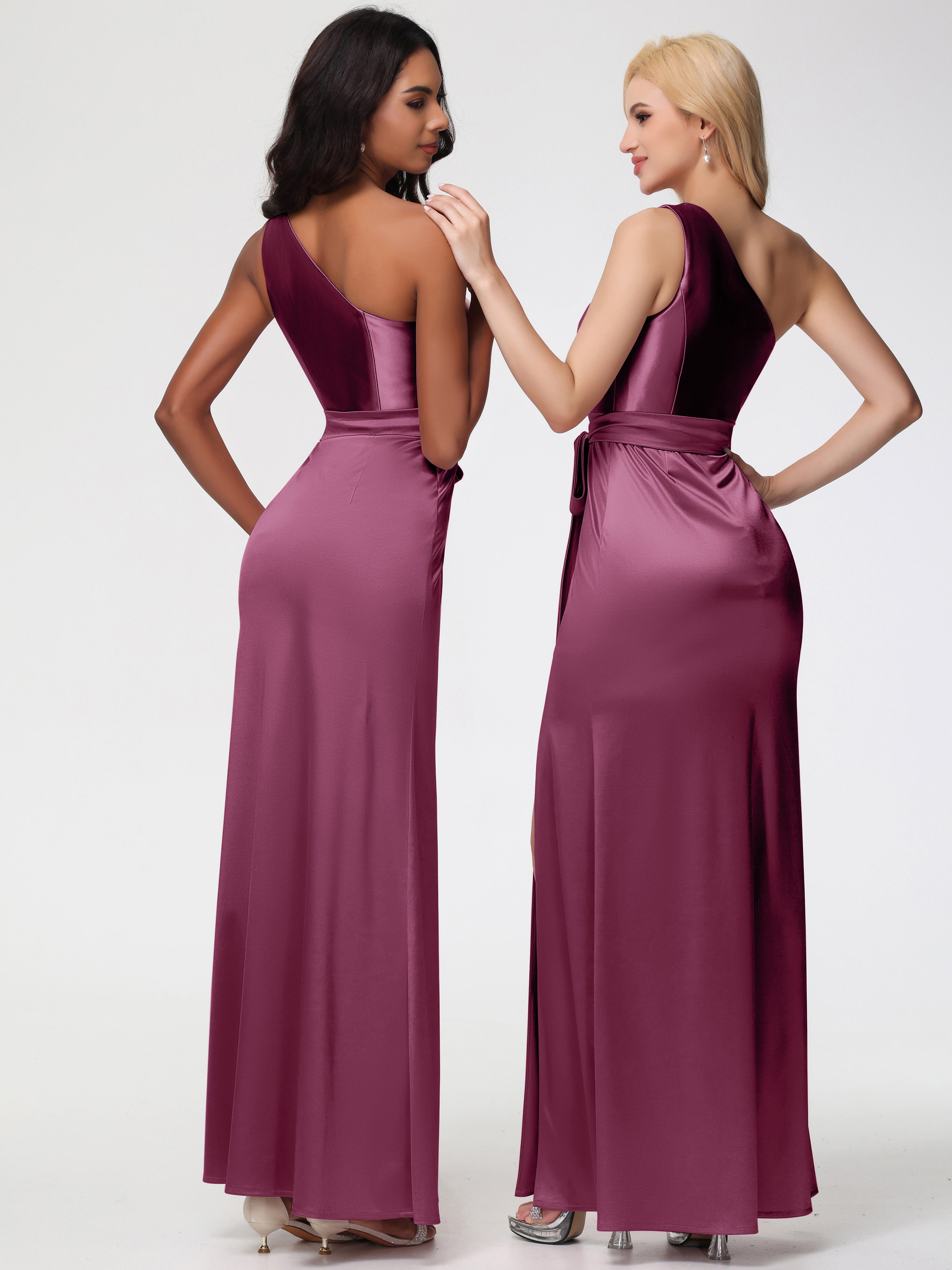 Robes De Demoiselle D'Honneur Mure Seule-épaule Satin Extensible Fendue Robe De Demoiselle D'Honneur Robe à Lacets