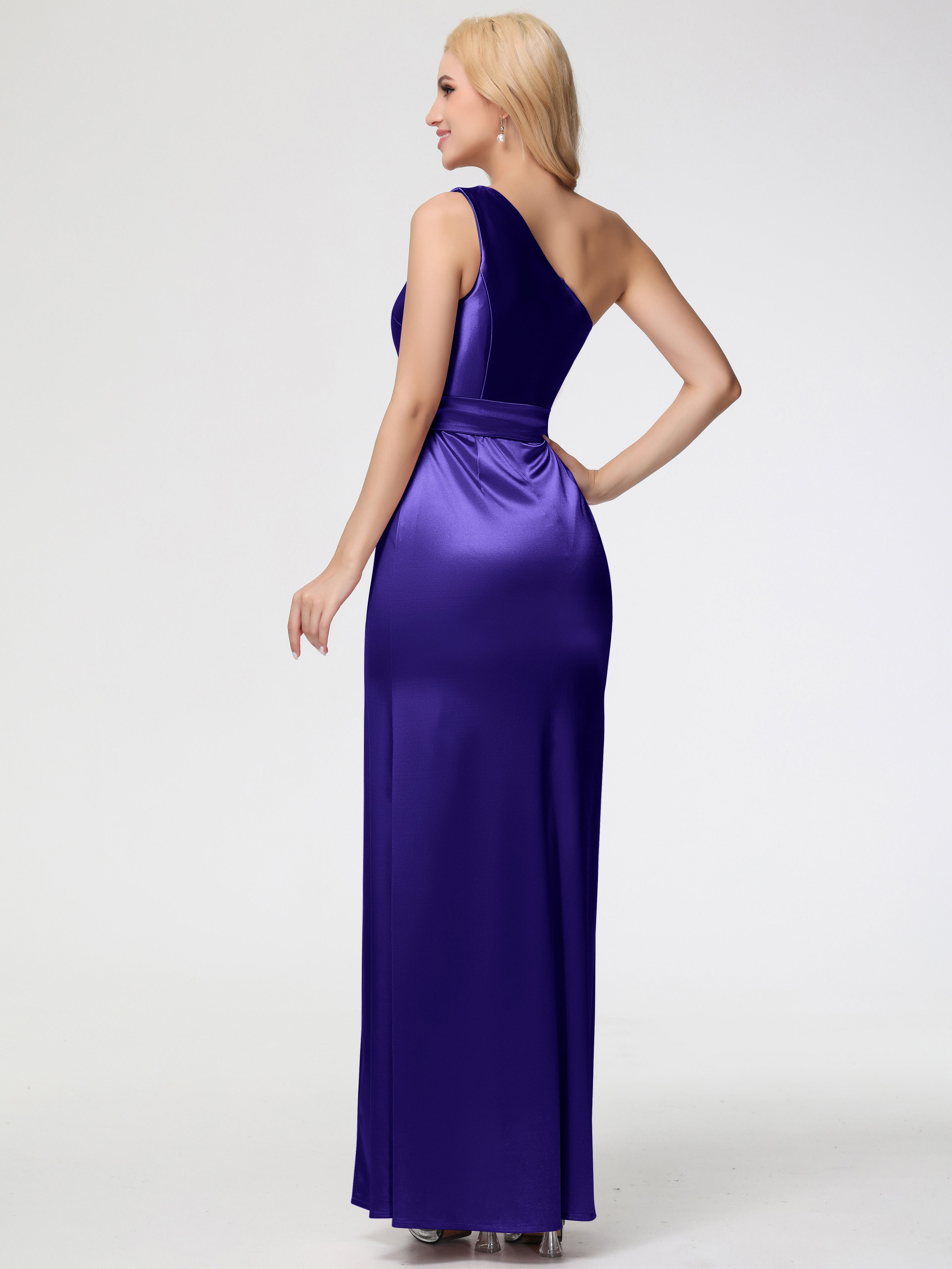 Robes De Demoiselle D'Honneur En Régence Seule-épaule Satin Extensible Fendue Robe De Demoiselle D'Honneur Robe à Lacets