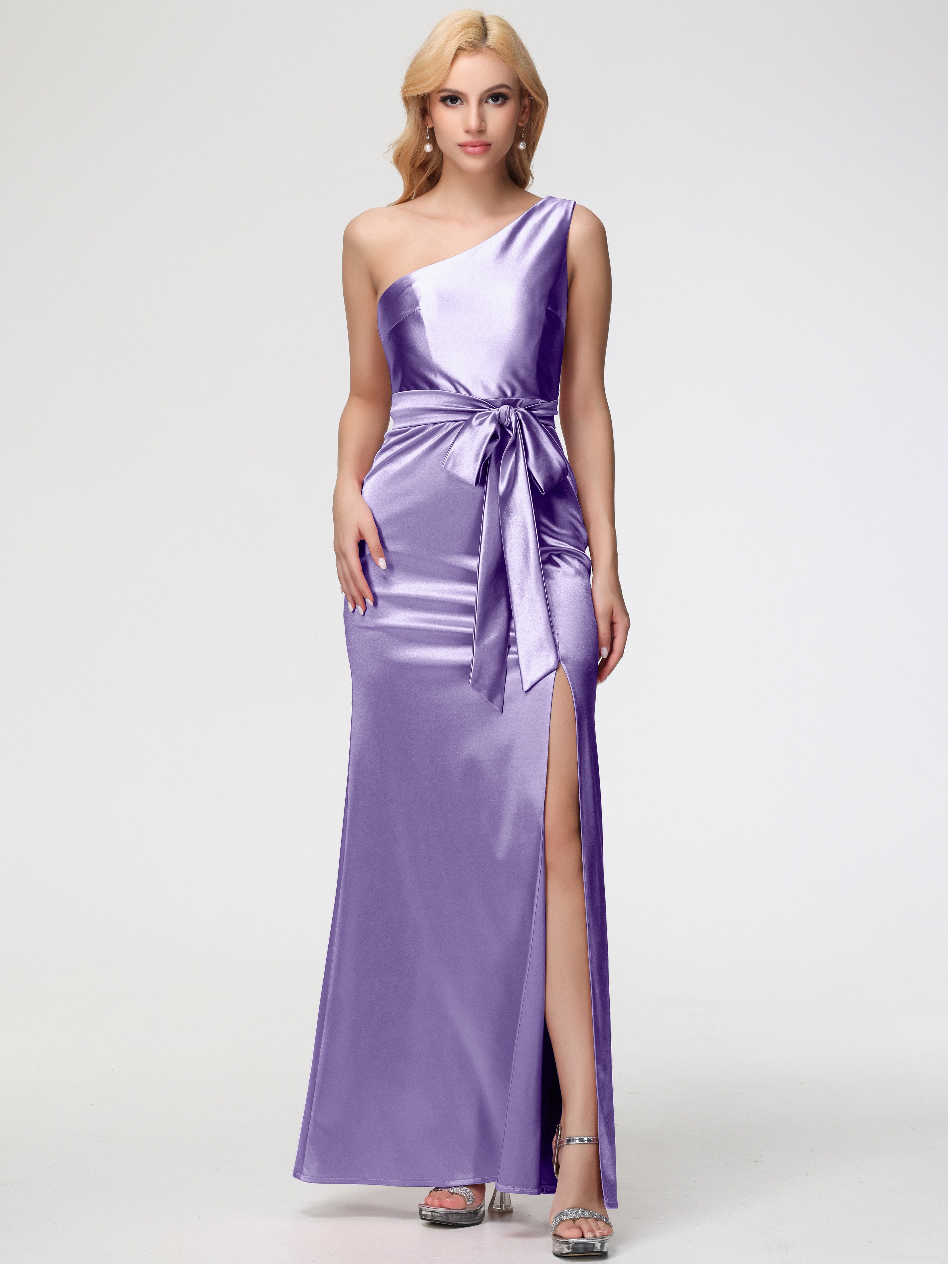 Robes De Demoiselle D'Honneur Tahiti Seule-épaule Satin Extensible Fendue Robe De Demoiselle D'Honneur Robe à Lacets