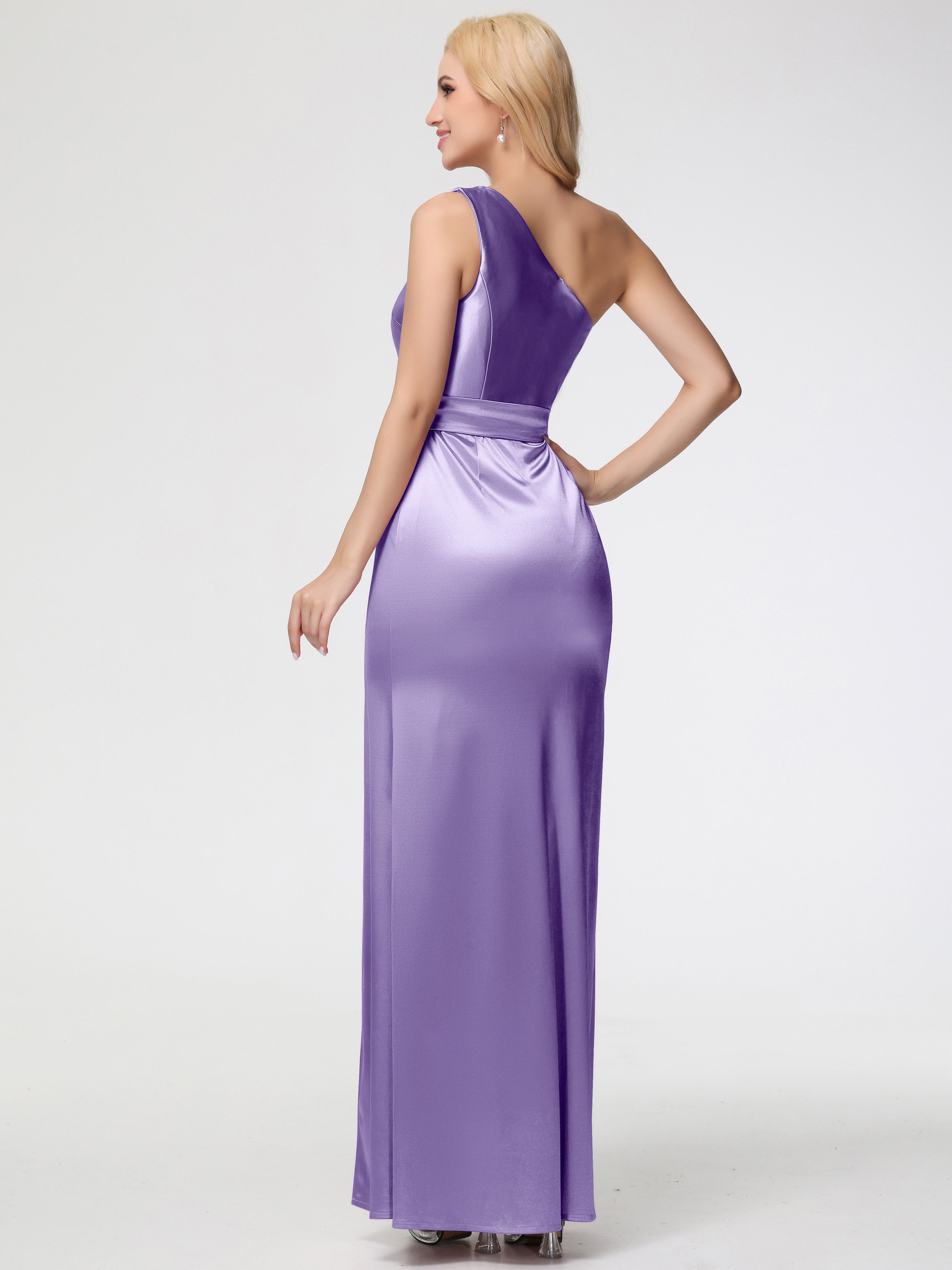 Robes De Demoiselle D'Honneur Tahiti Seule-épaule Satin Extensible Fendue Robe De Demoiselle D'Honneur Robe à Lacets