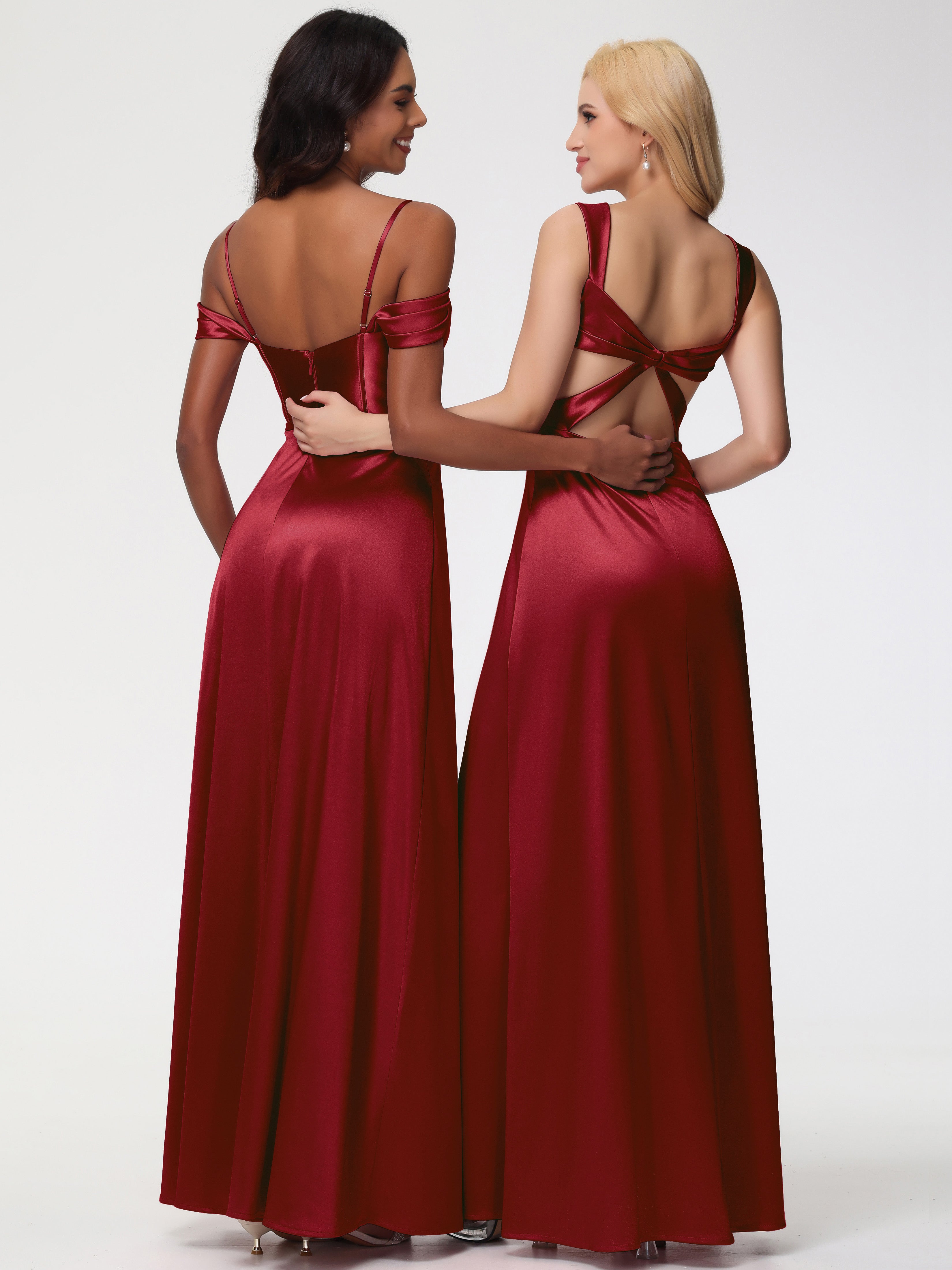 Robe Demoiselle D Honneur Bordeaux Satin Extensible Robe Demoiselle D Honneur Épaule Dénudée