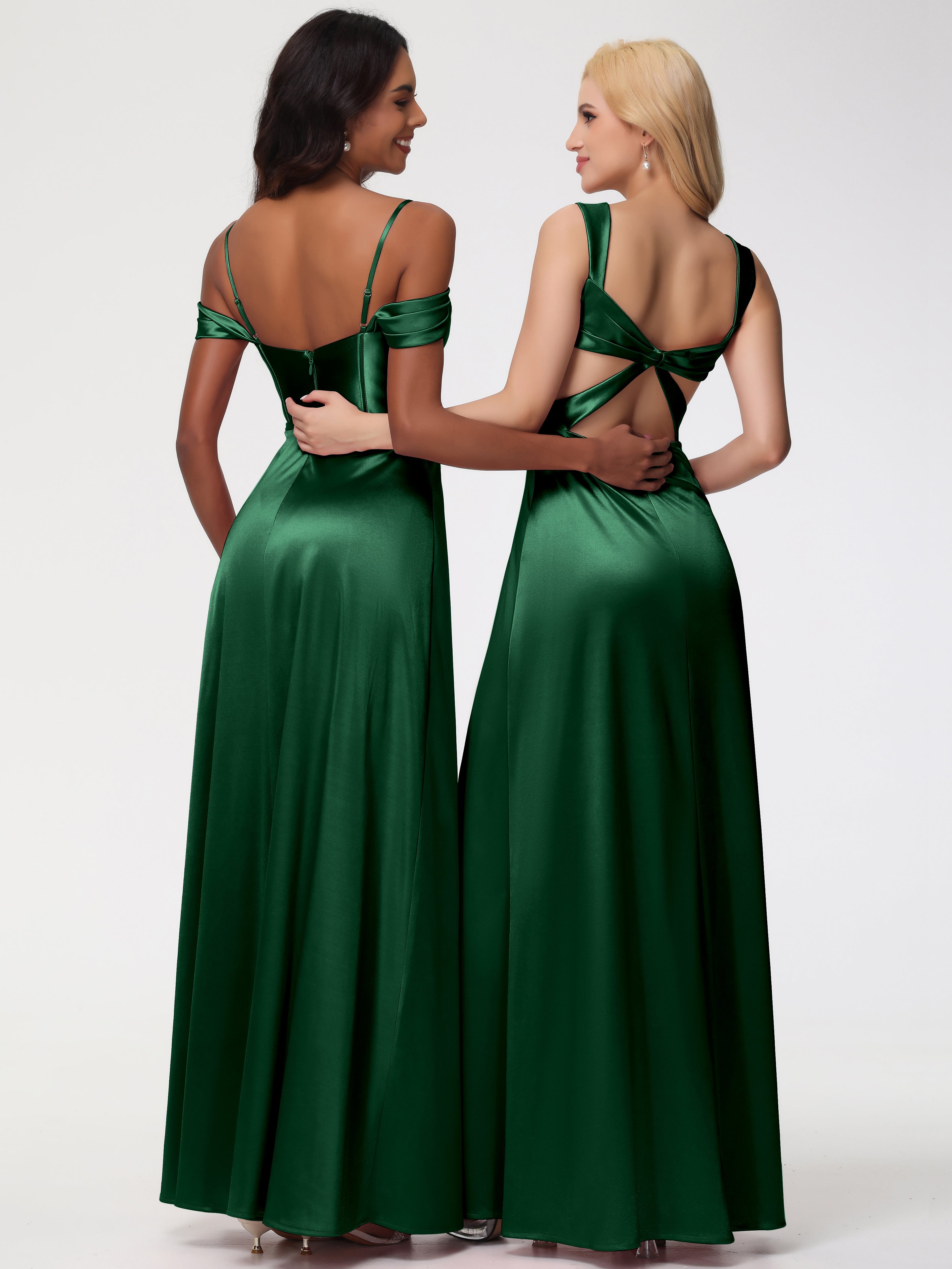 Robe Demoiselle D Honneur Vert Foncé Satin Extensible Robe Demoiselle D Honneur Épaule Dénudée