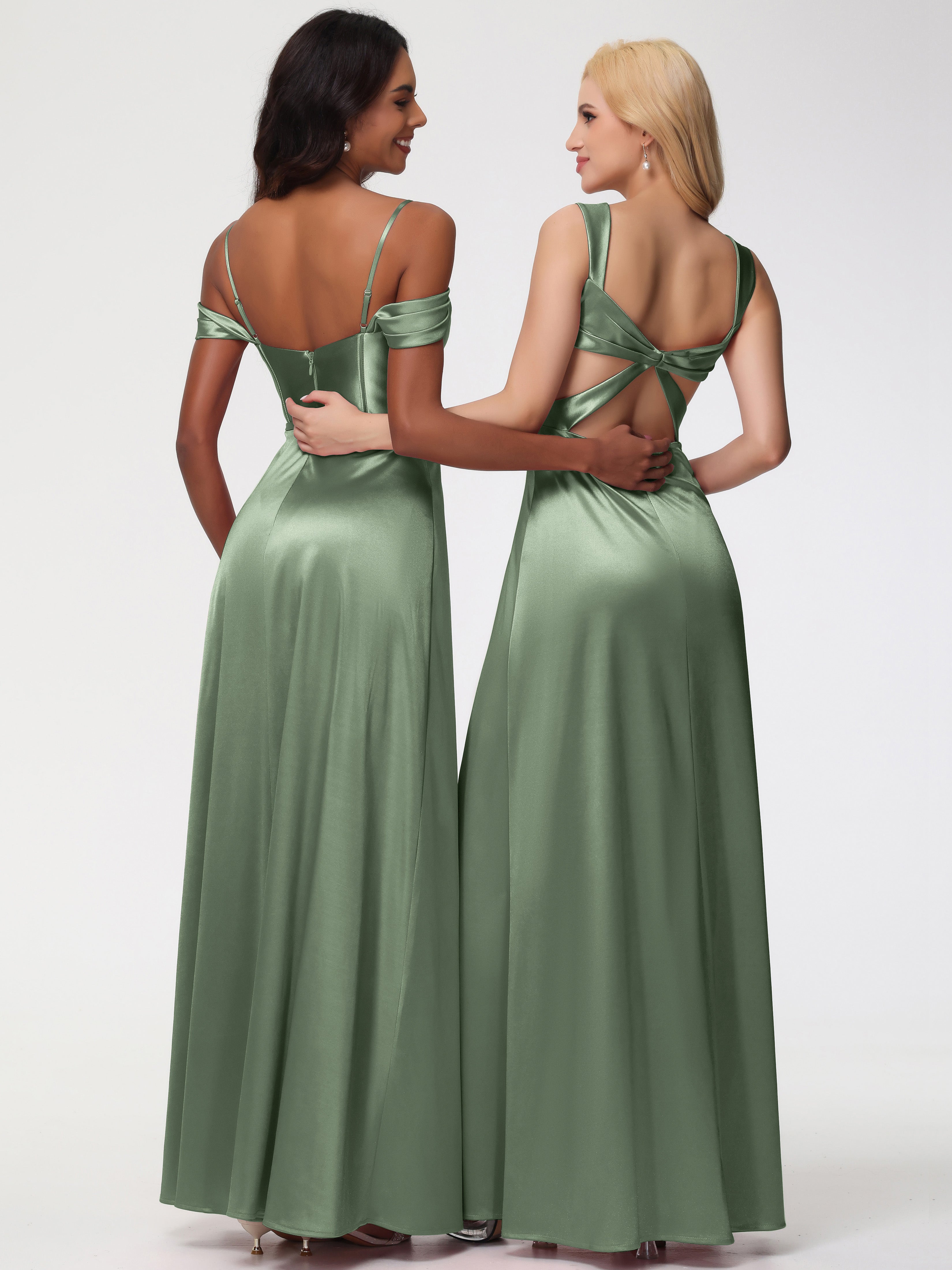 Robes Pour Demoiselles D Honneur Robe Vert Sauge Satin Extensible Robe Demoiselle D Honneur Épaule Dénudée