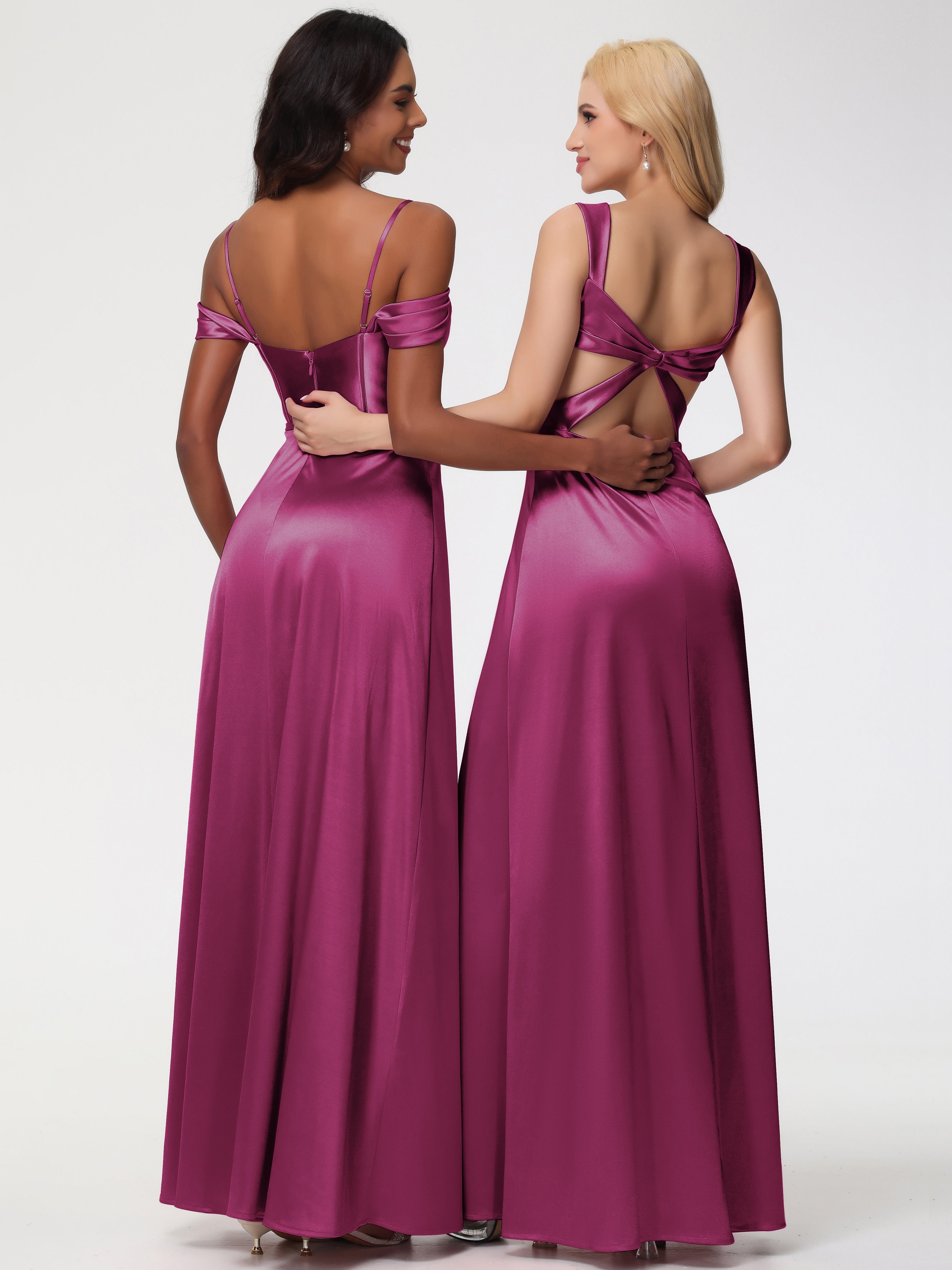 Robe Demoiselle D Honneur Fuchsia Satin Extensible Robe Demoiselle D Honneur Épaule Dénudée