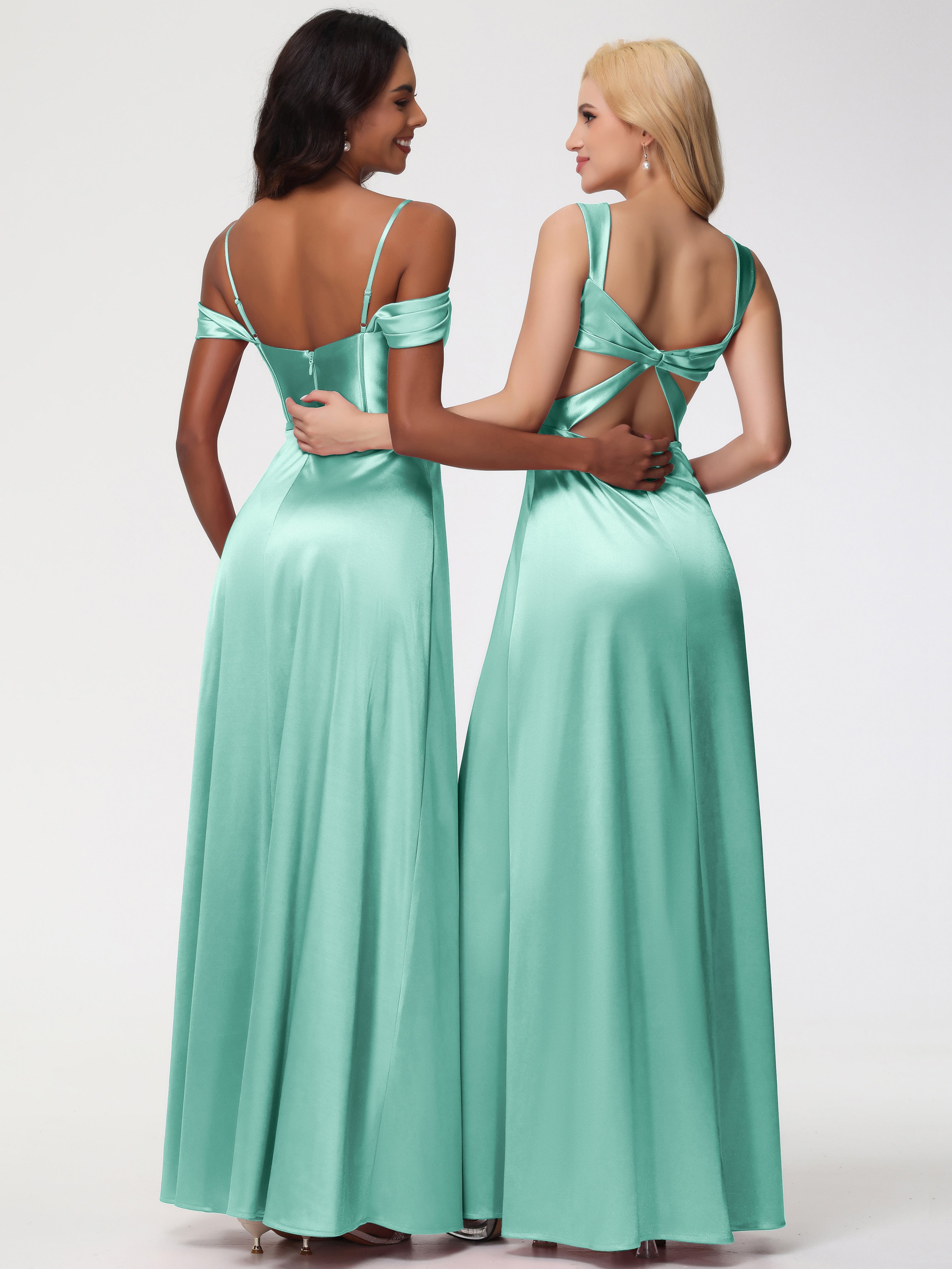 Robe Demoiselle D Honneur Vert Menthe Satin Extensible Robe Demoiselle D Honneur Épaule Dénudée