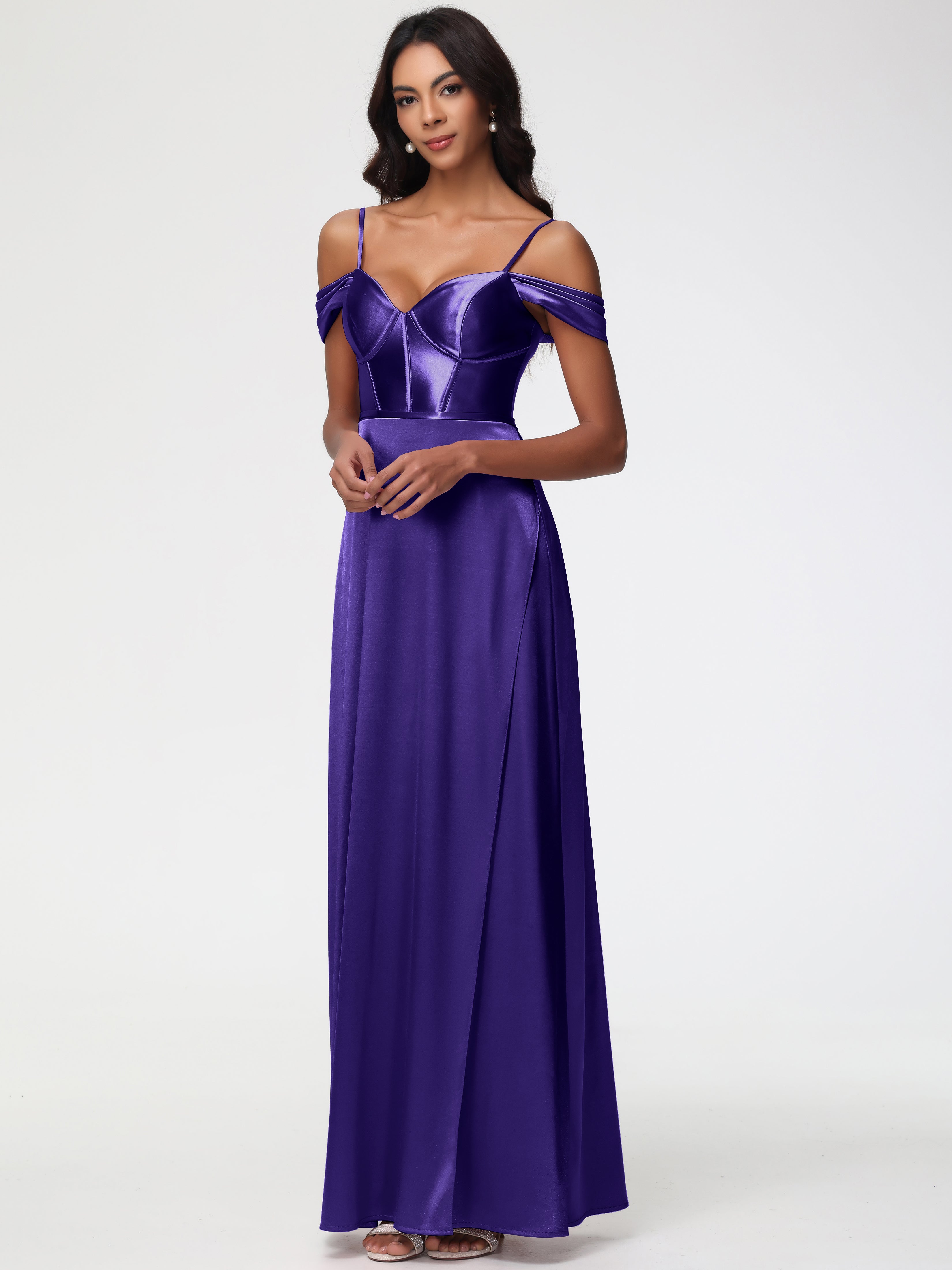 Robes De Demoiselle D'Honneur En Régence Satin Extensible Robe Demoiselle D Honneur Épaule Dénudée