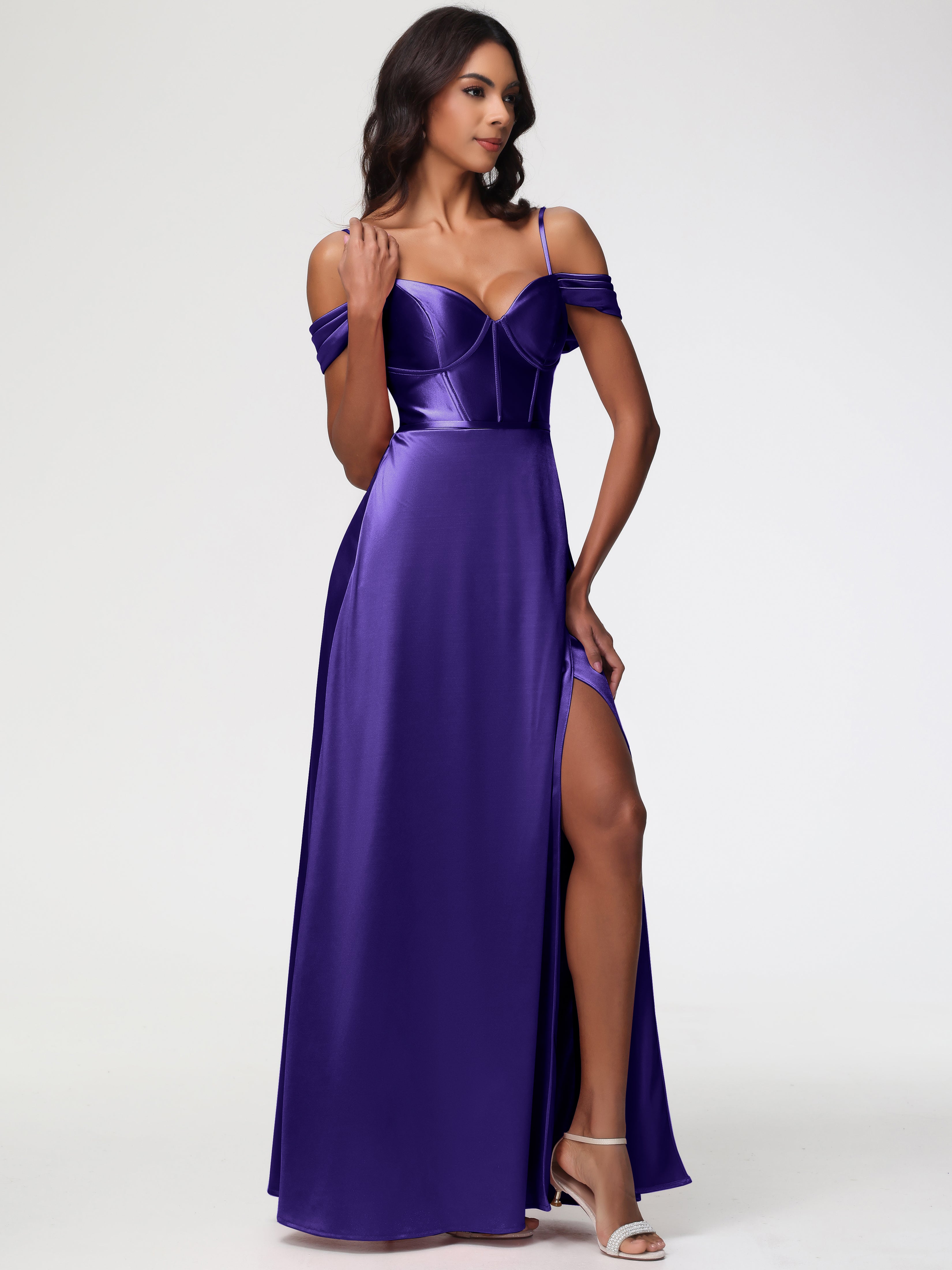 Robes De Demoiselle D'Honneur En Régence Satin Extensible Robe Demoiselle D Honneur Épaule Dénudée