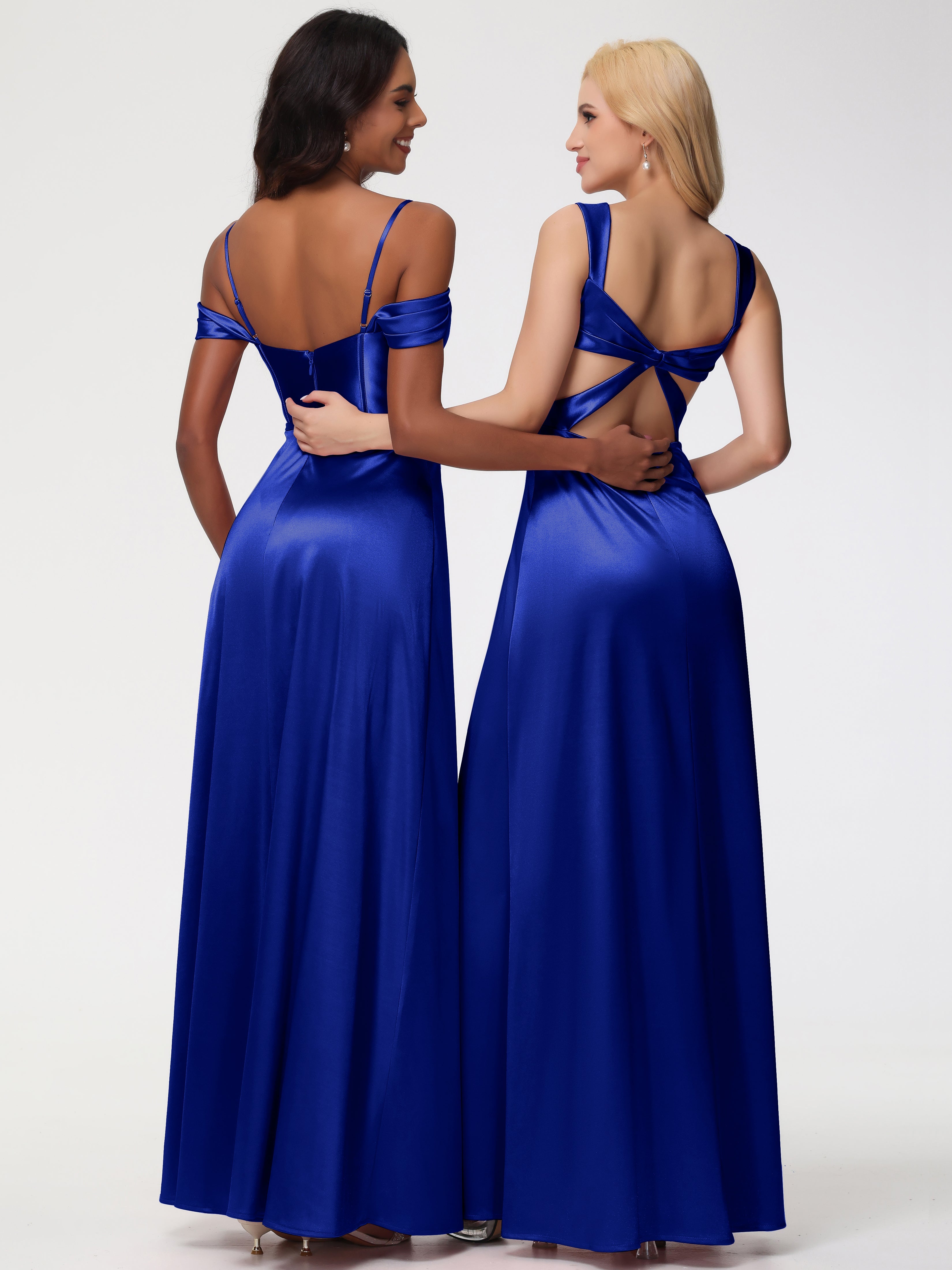 Robe Demoiselle D Honneur Bleu Royal Satin Extensible Robe Demoiselle D Honneur Épaule Dénudée