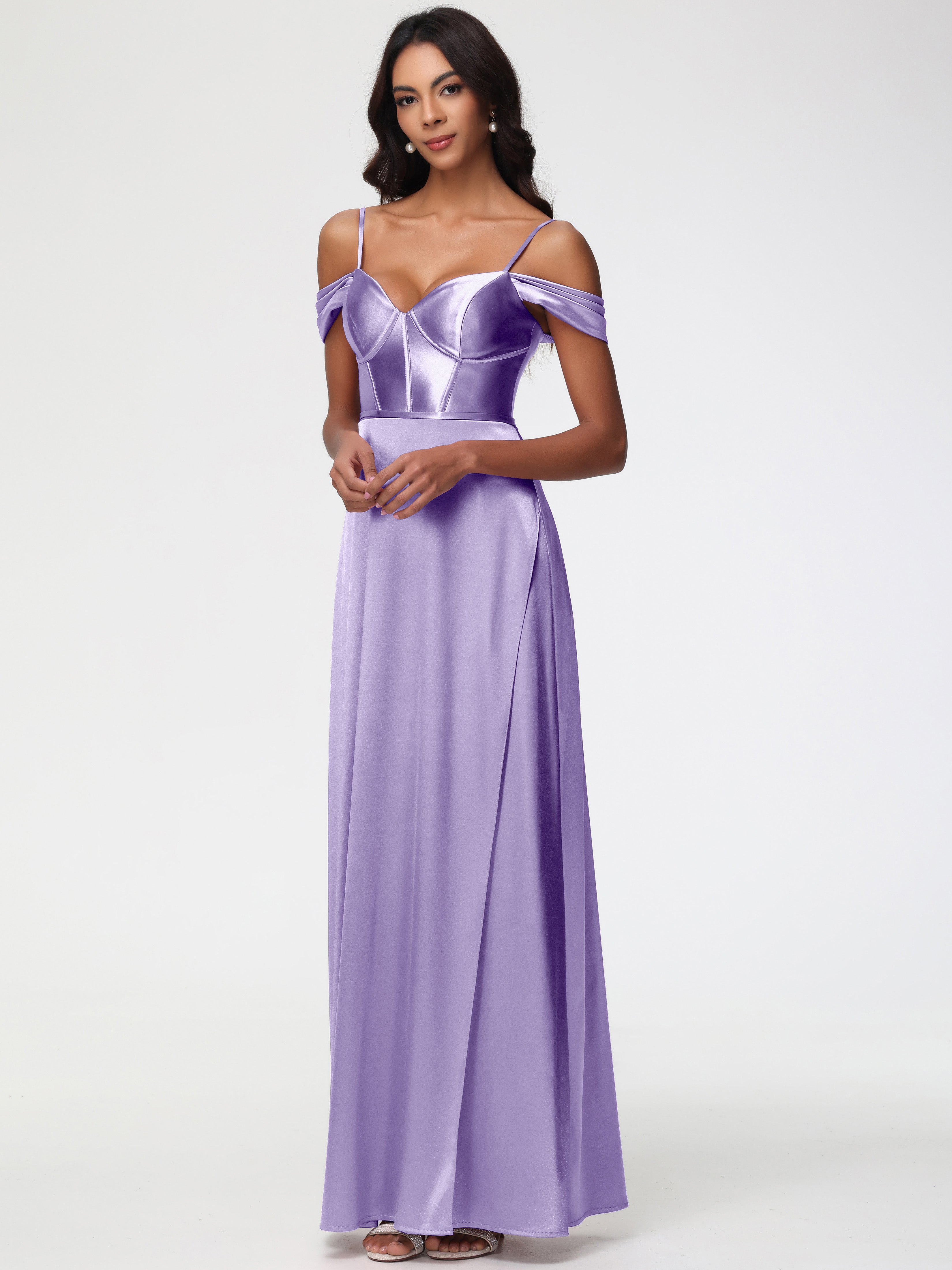 Robes De Demoiselle D'Honneur Tahiti Satin Extensible Robe Demoiselle D Honneur Épaule Dénudée