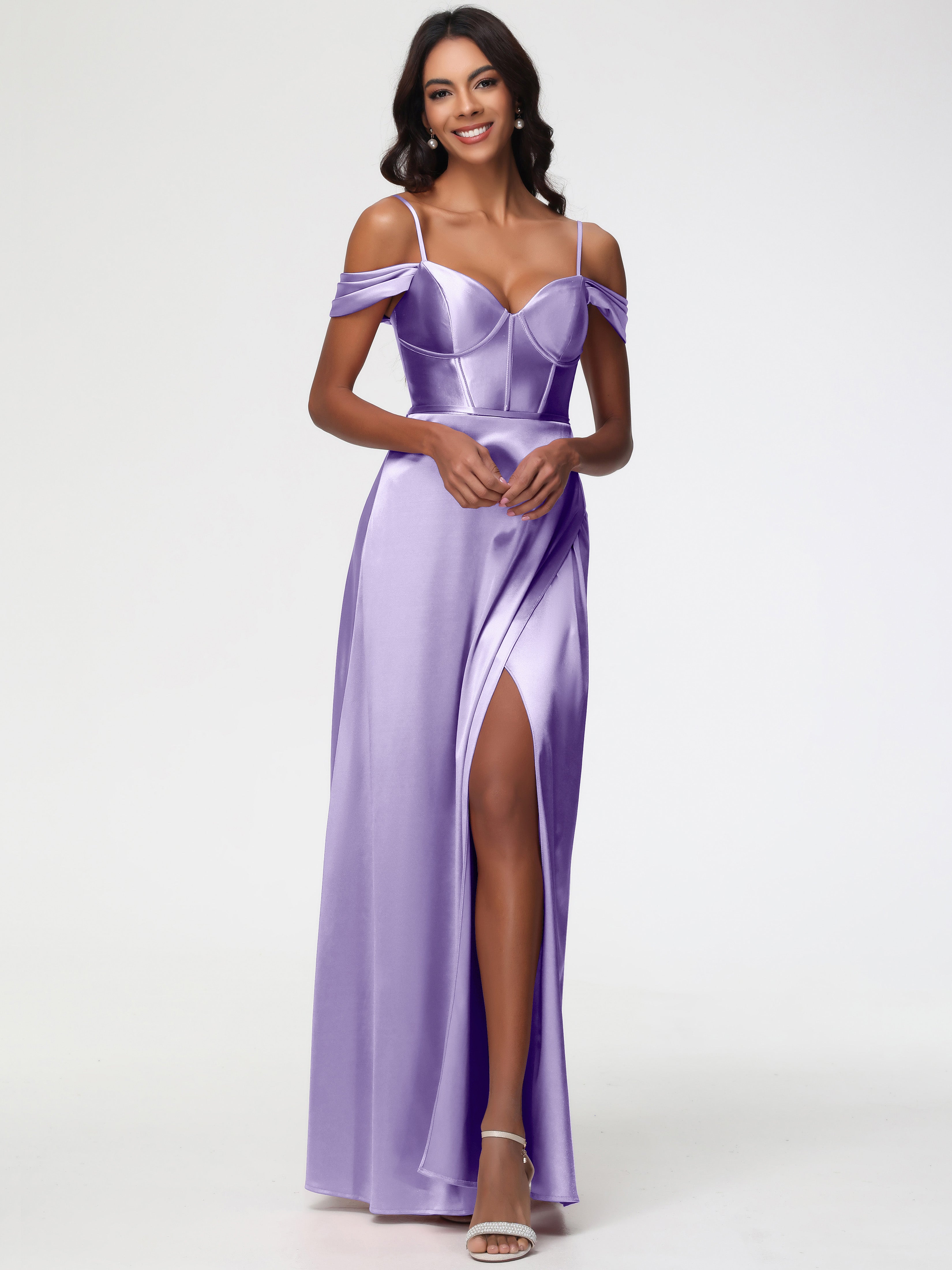 Robes De Demoiselle D'Honneur Tahiti Satin Extensible Robe Demoiselle D Honneur Épaule Dénudée