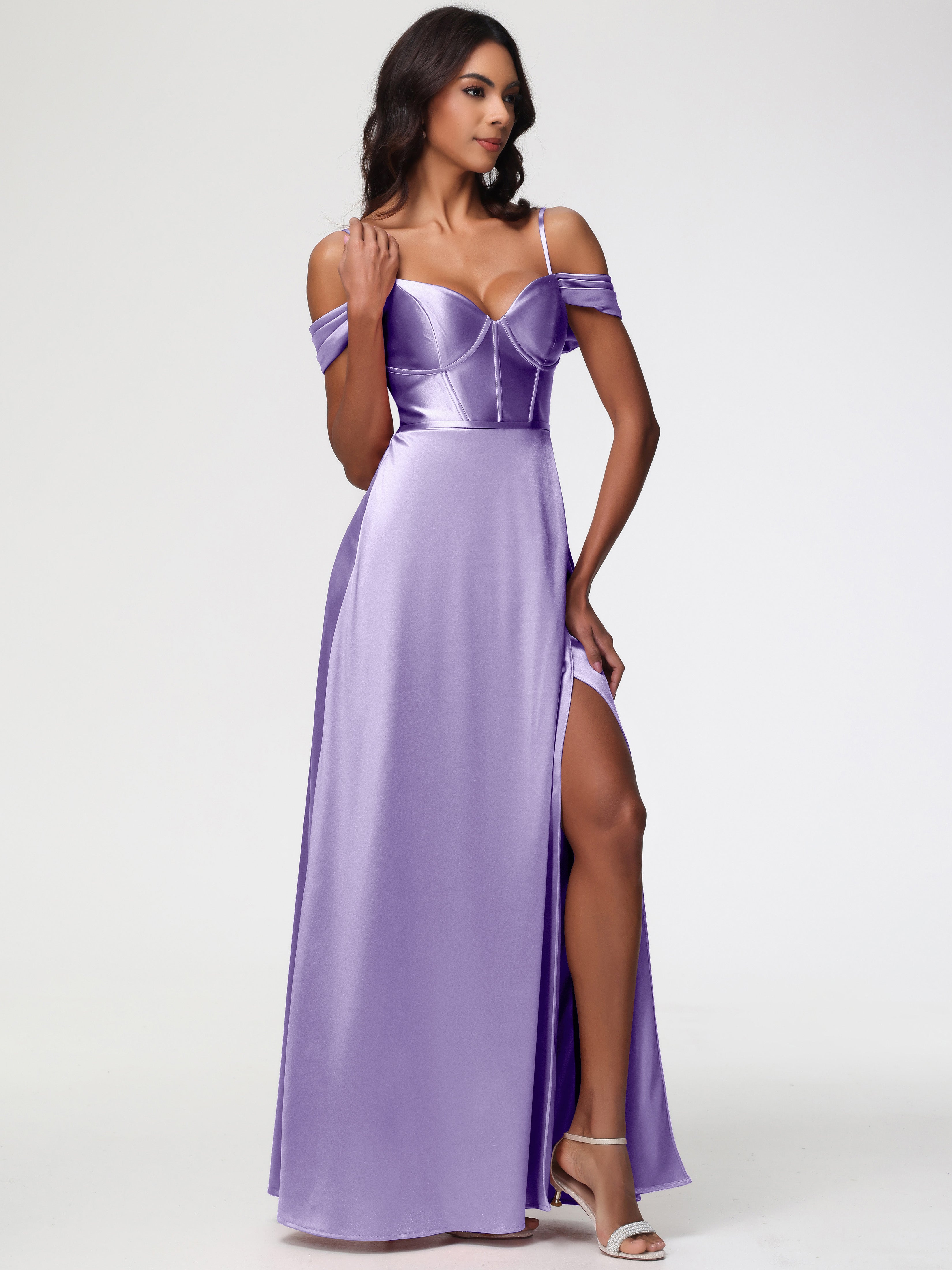 Robes De Demoiselle D'Honneur Tahiti Satin Extensible Robe Demoiselle D Honneur Épaule Dénudée