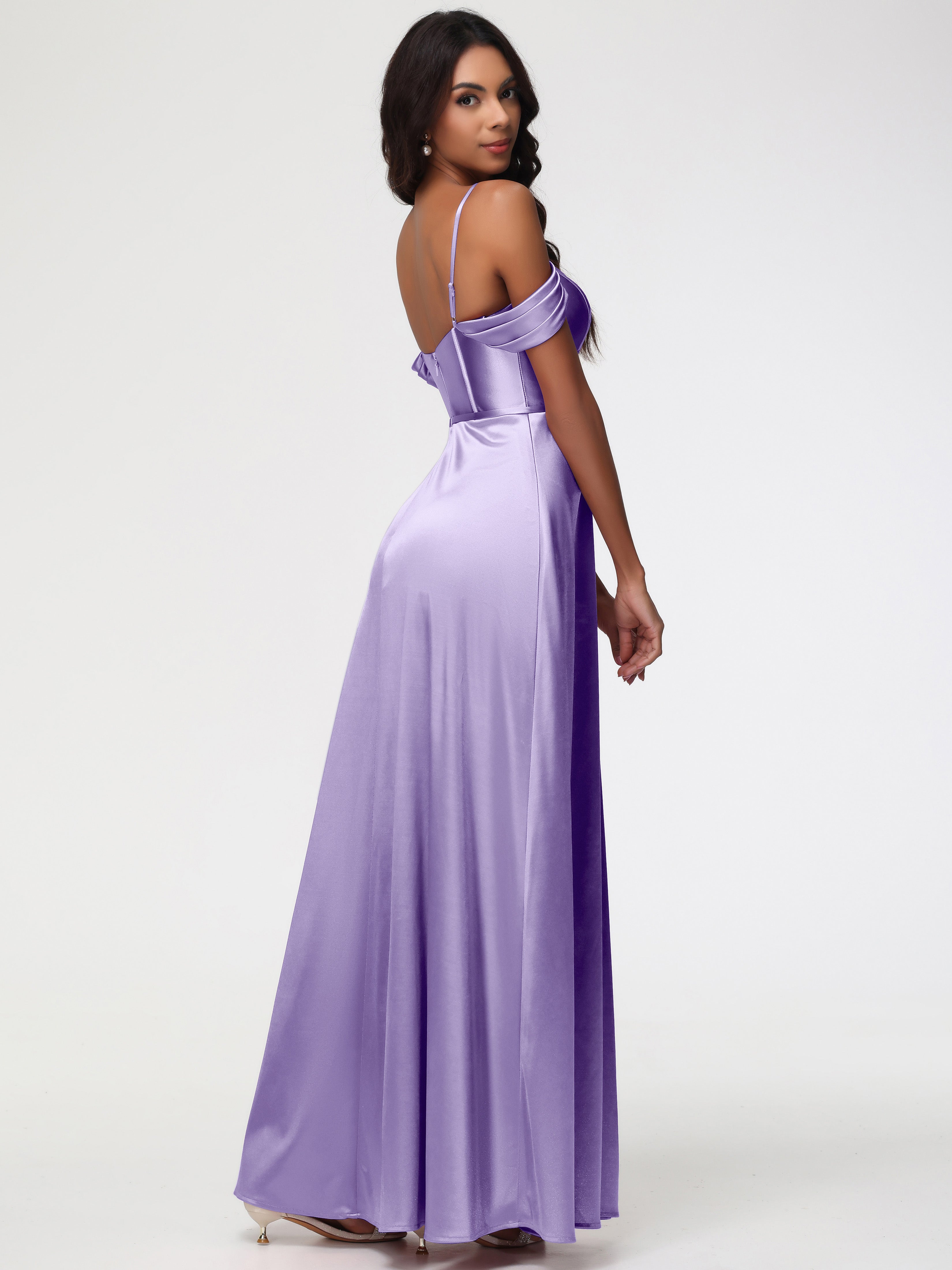 Robes De Demoiselle D'Honneur Tahiti Satin Extensible Robe Demoiselle D Honneur Épaule Dénudée