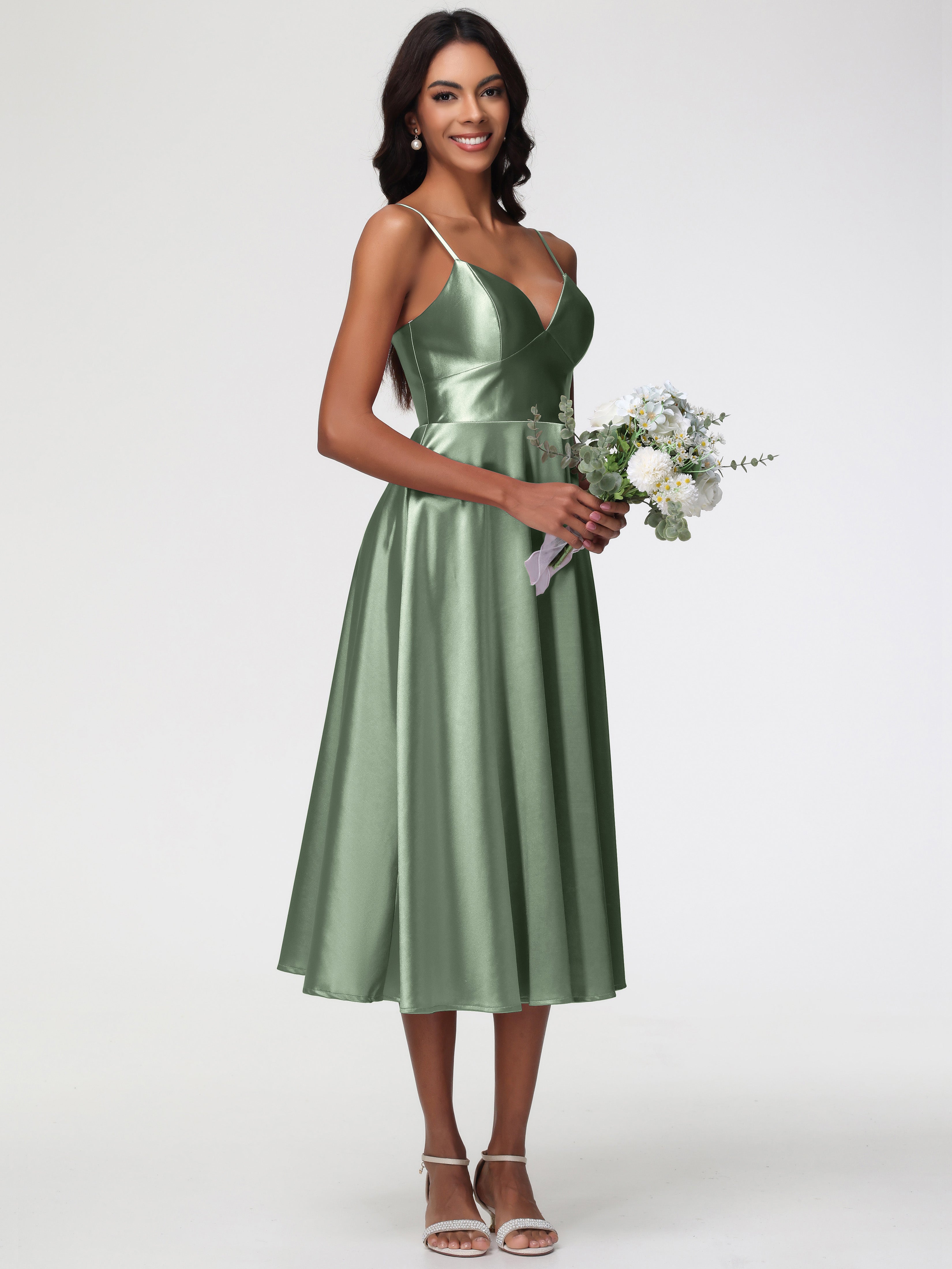 Robe Demoiselle D Honneur Sauge Poudrée Robe Demoiselle D Honneur Avec Décolleté En V