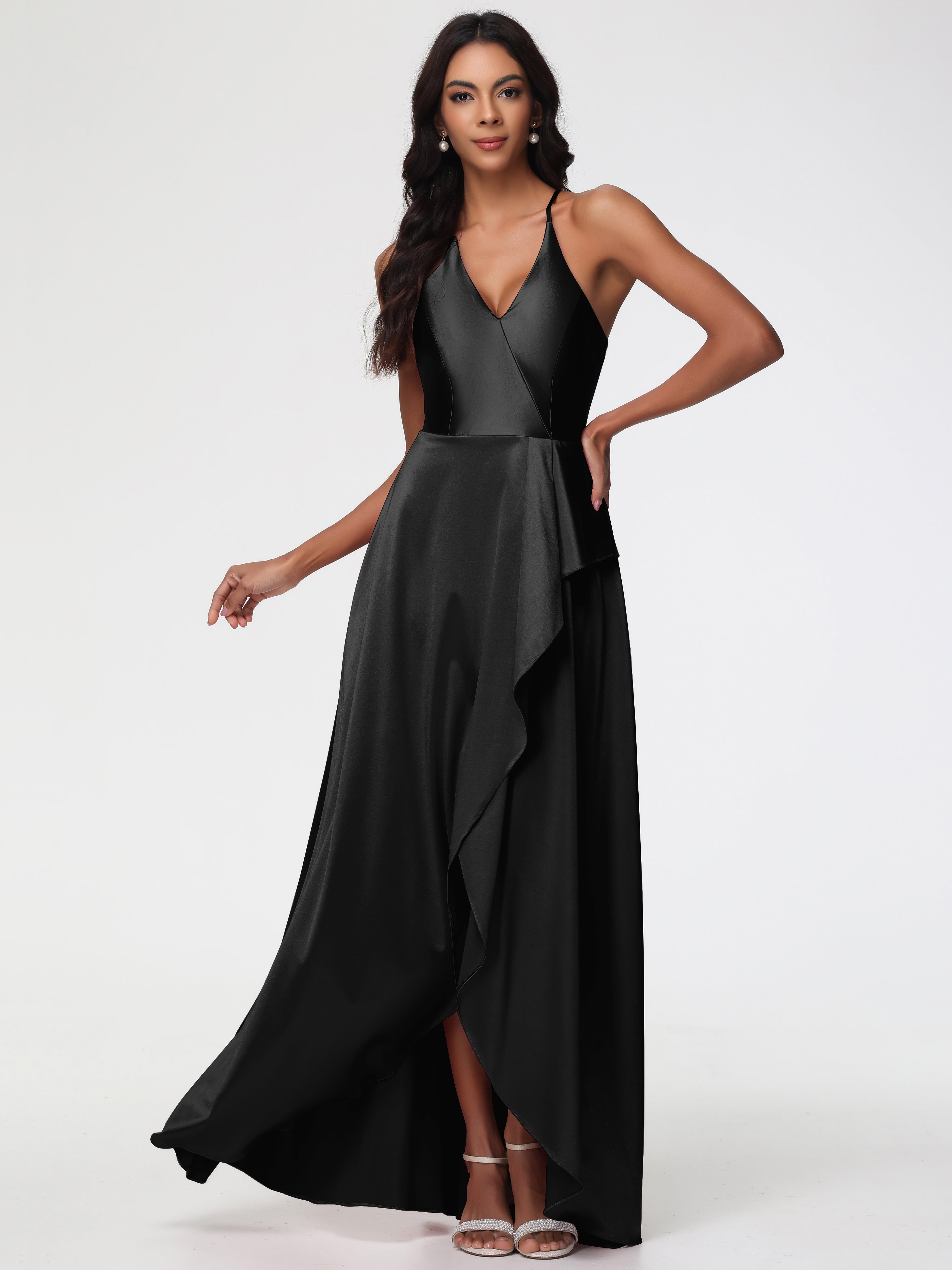 Robe Demoiselle D Honneur Noir Robe Asymétrique Demoiselle D Honneur Avec Décolleté En V