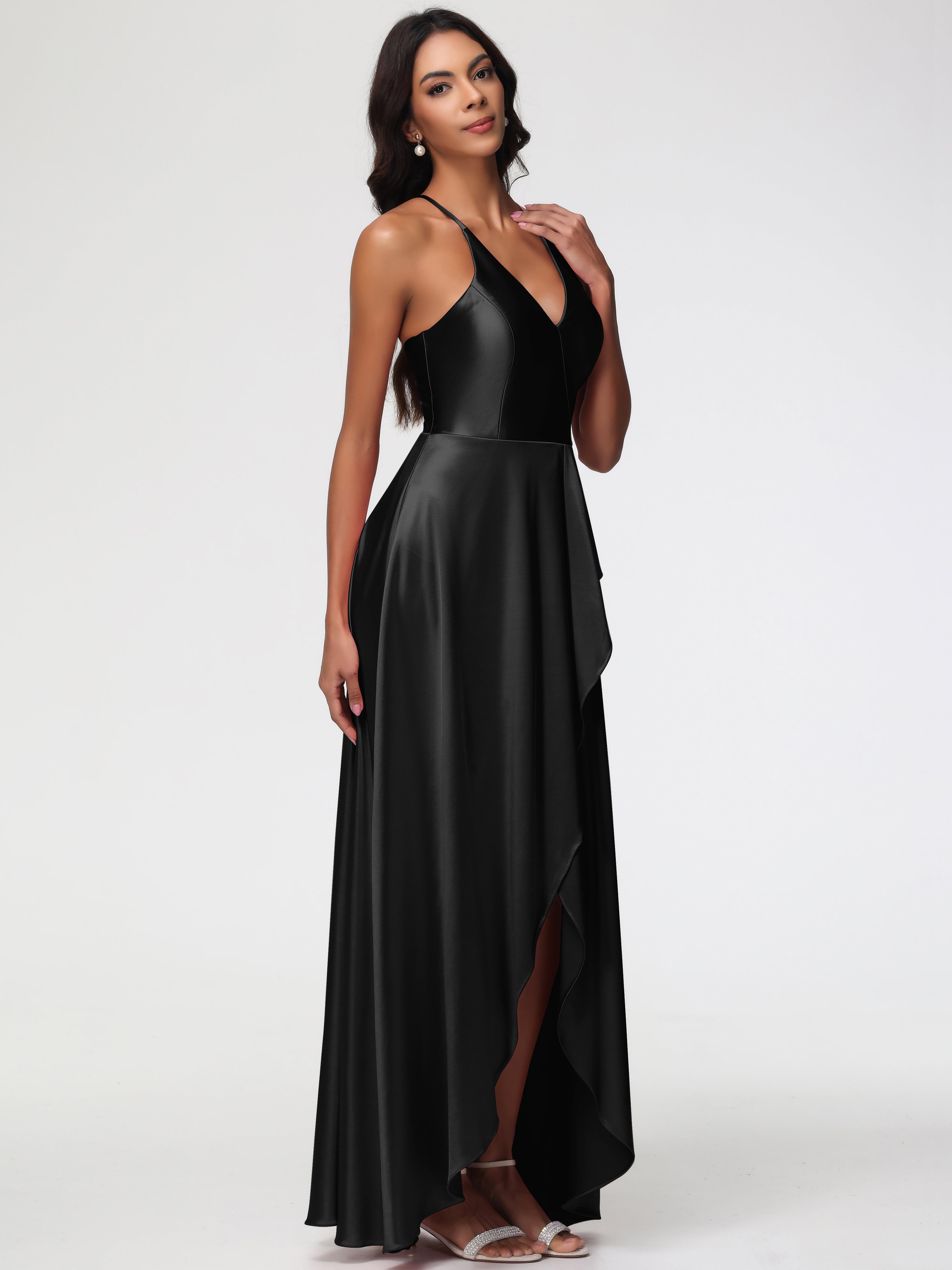 Robe Demoiselle D Honneur Noir Robe Asymétrique Demoiselle D Honneur Avec Décolleté En V