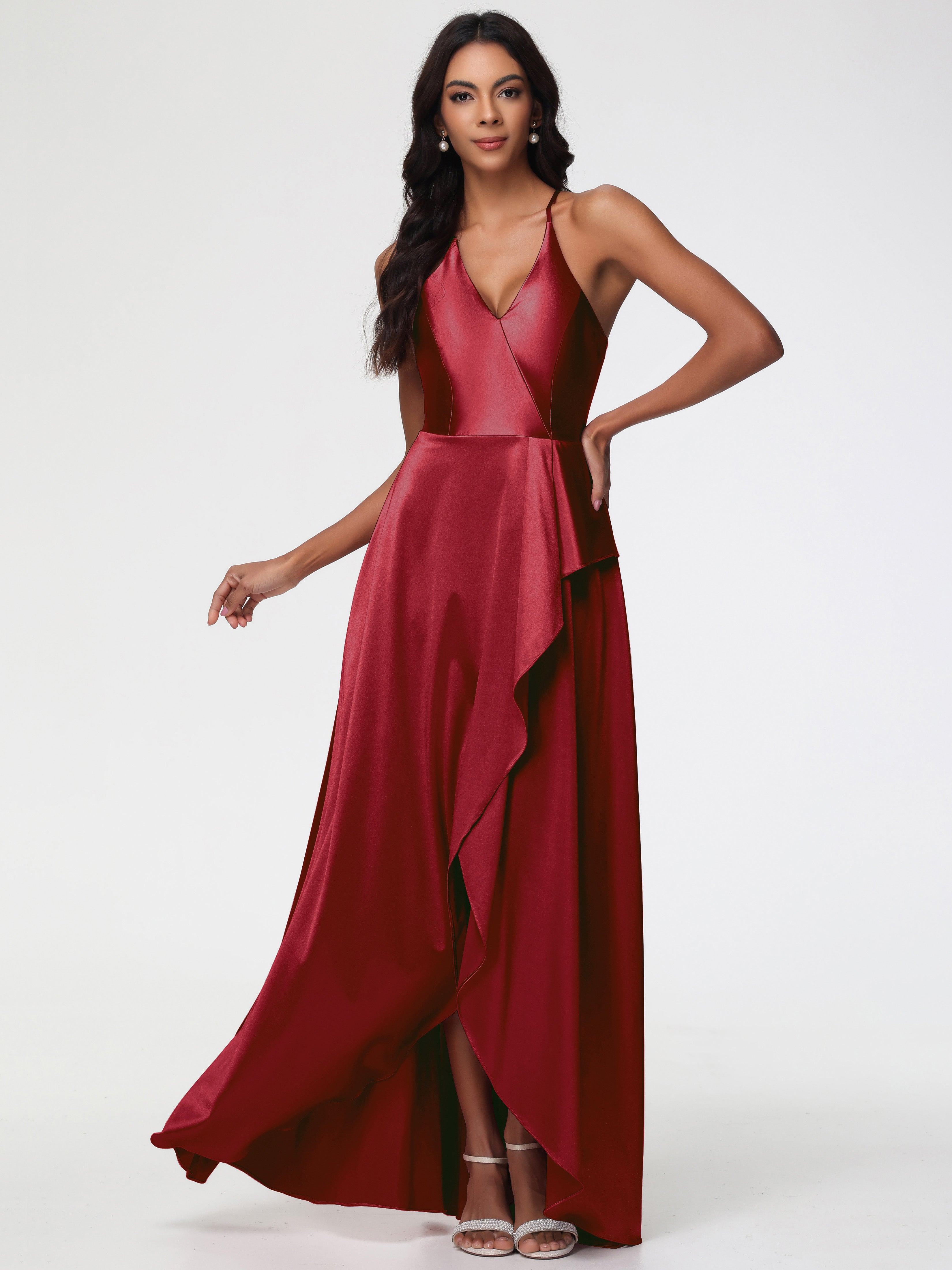Robe Bordeaux Mariage Demoiselle D Honneur Robe Asymétrique Demoiselle D Honneur Avec Décolleté En V