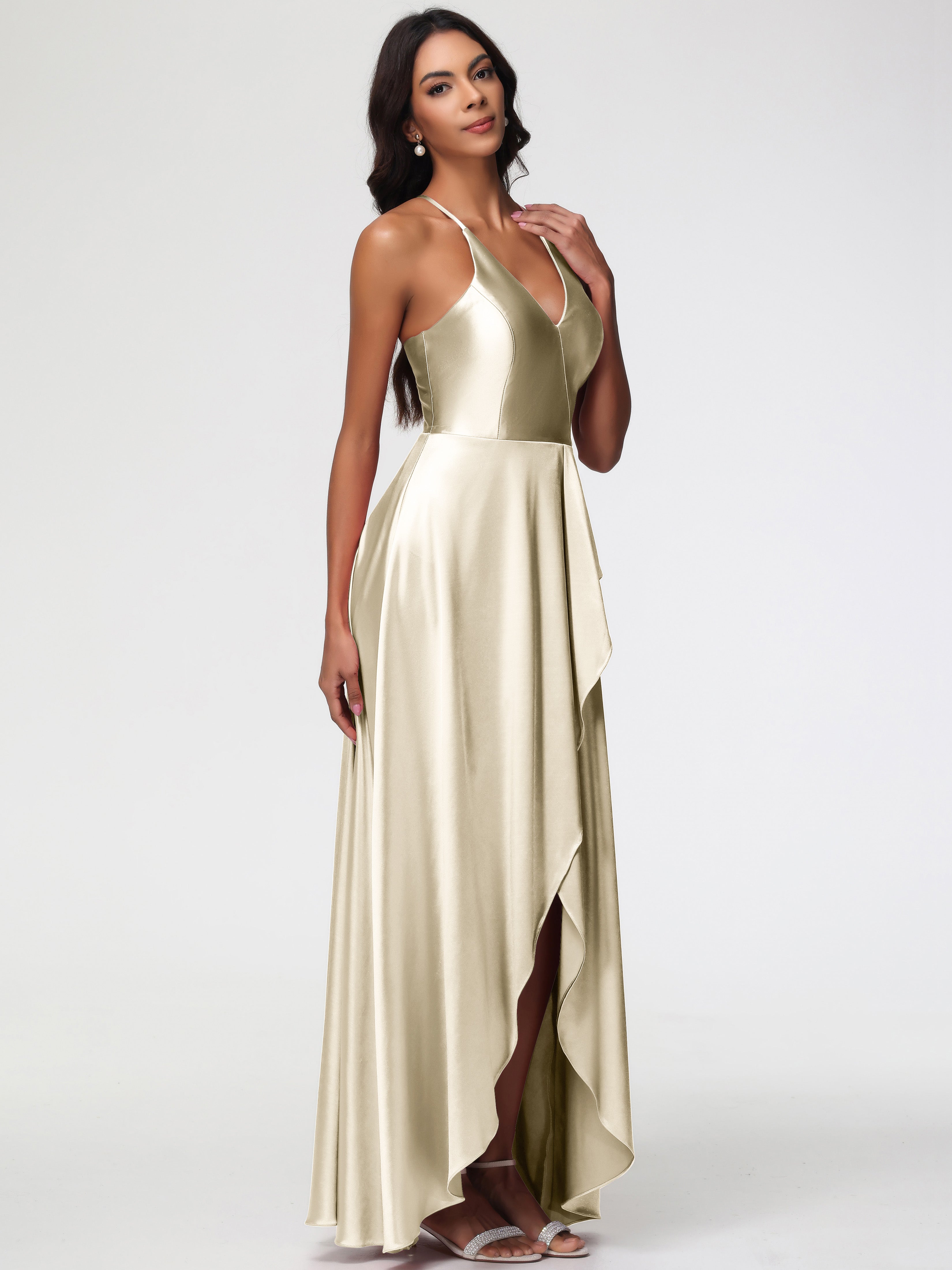 Robe Demoiselle D Honneur Couleur Champagne Robe Asymétrique Demoiselle D Honneur Avec Décolleté En V