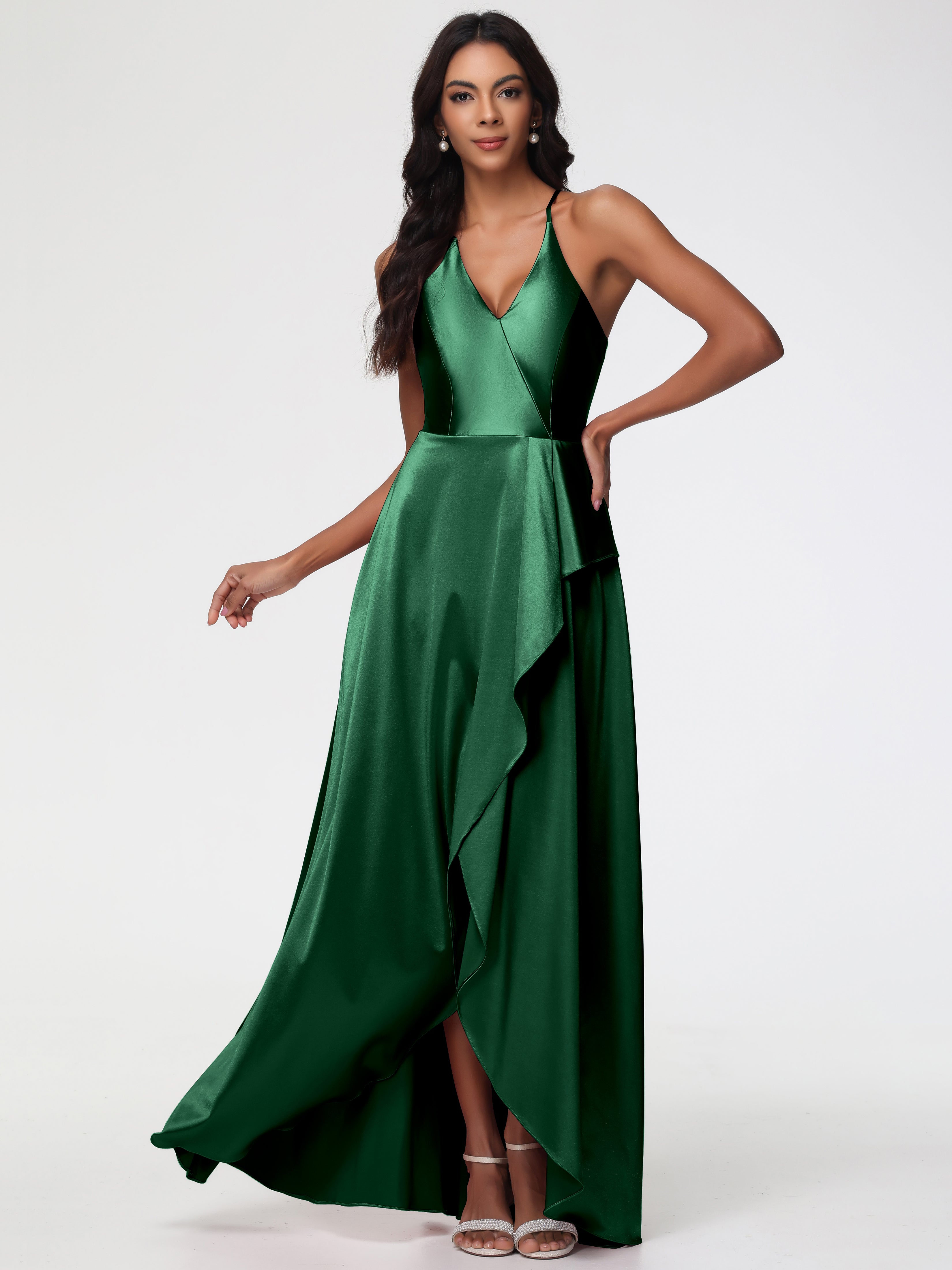 Robes De Demoiselle D'Honneur Vert Foncé Robe Asymétrique Demoiselle D Honneur Avec Décolleté En V