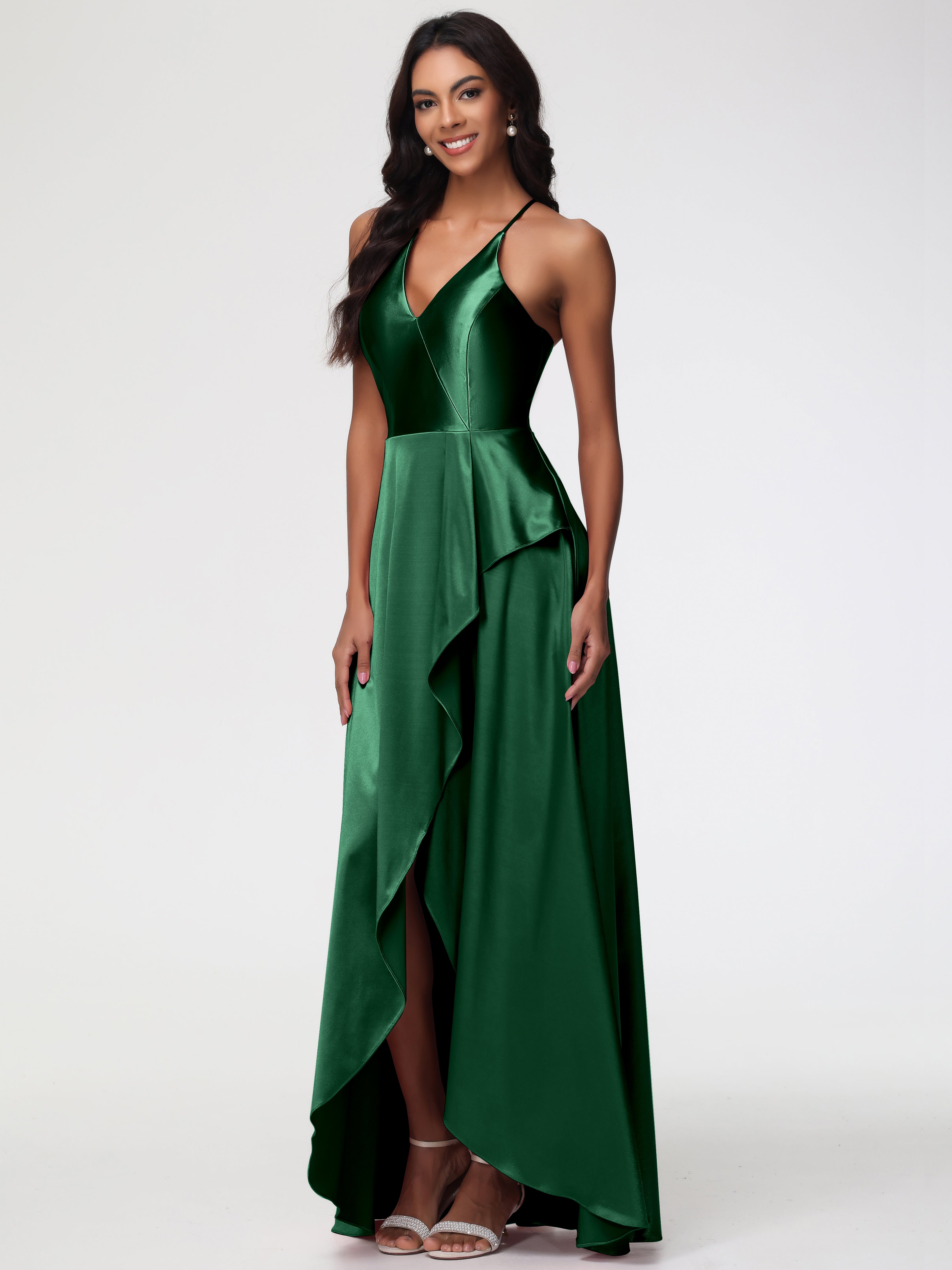 Robes De Demoiselle D'Honneur Vert Foncé Robe Asymétrique Demoiselle D Honneur Avec Décolleté En V