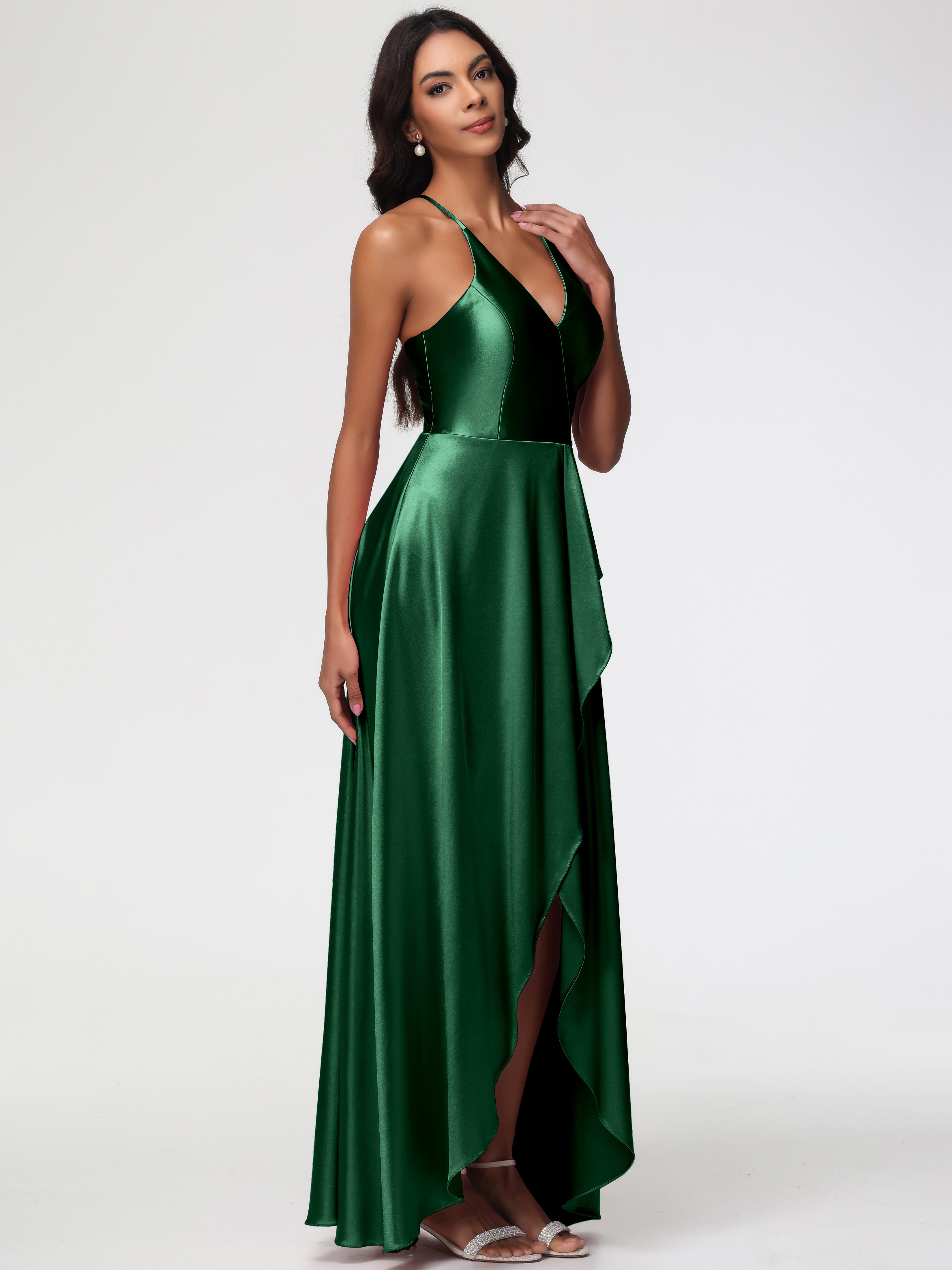 Robes De Demoiselle D'Honneur Vert Foncé Robe Asymétrique Demoiselle D Honneur Avec Décolleté En V