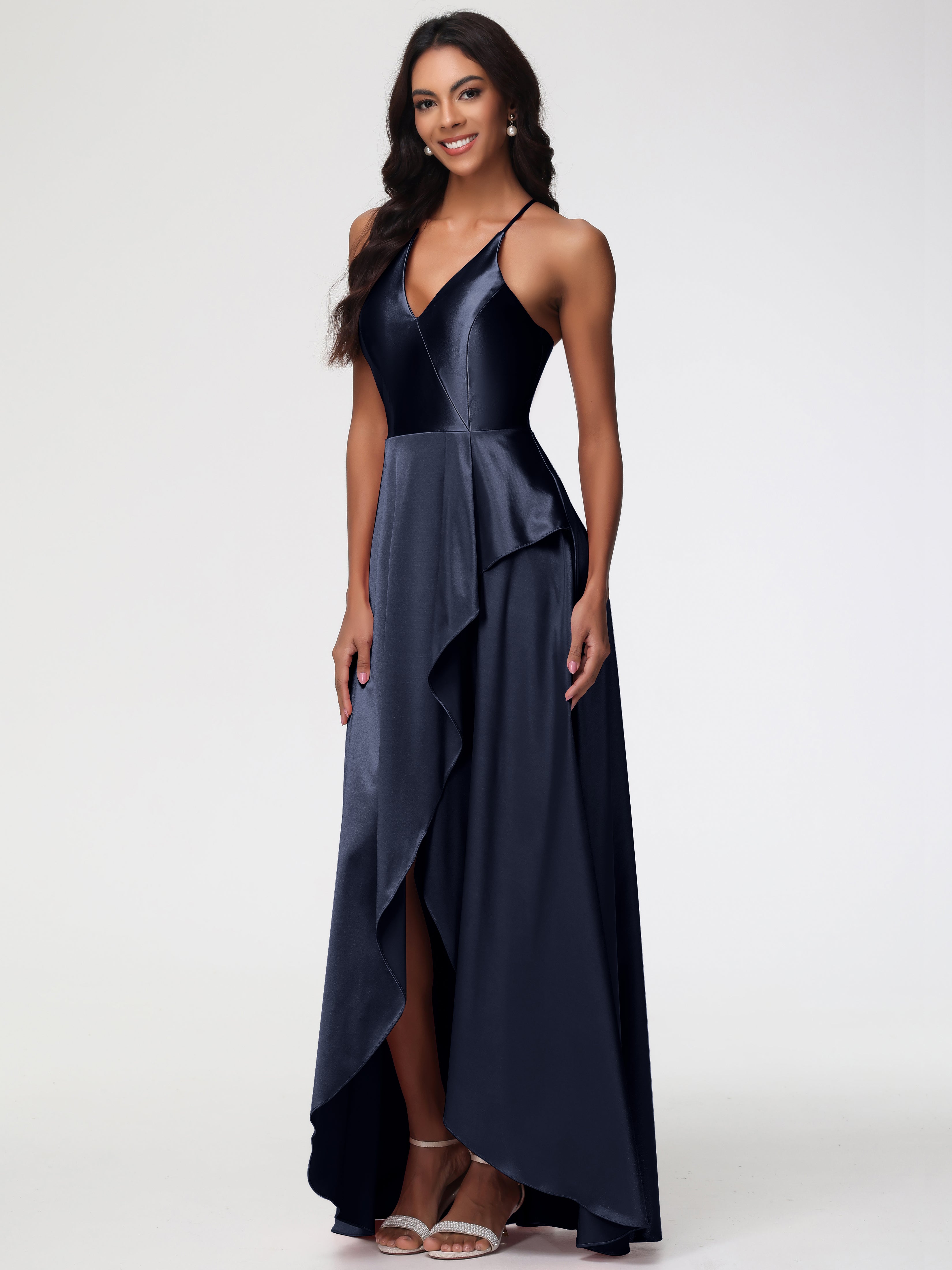Robe Bleu Marine Demoiselle D Honneur Robe Asymétrique Demoiselle D Honneur Avec Décolleté En V