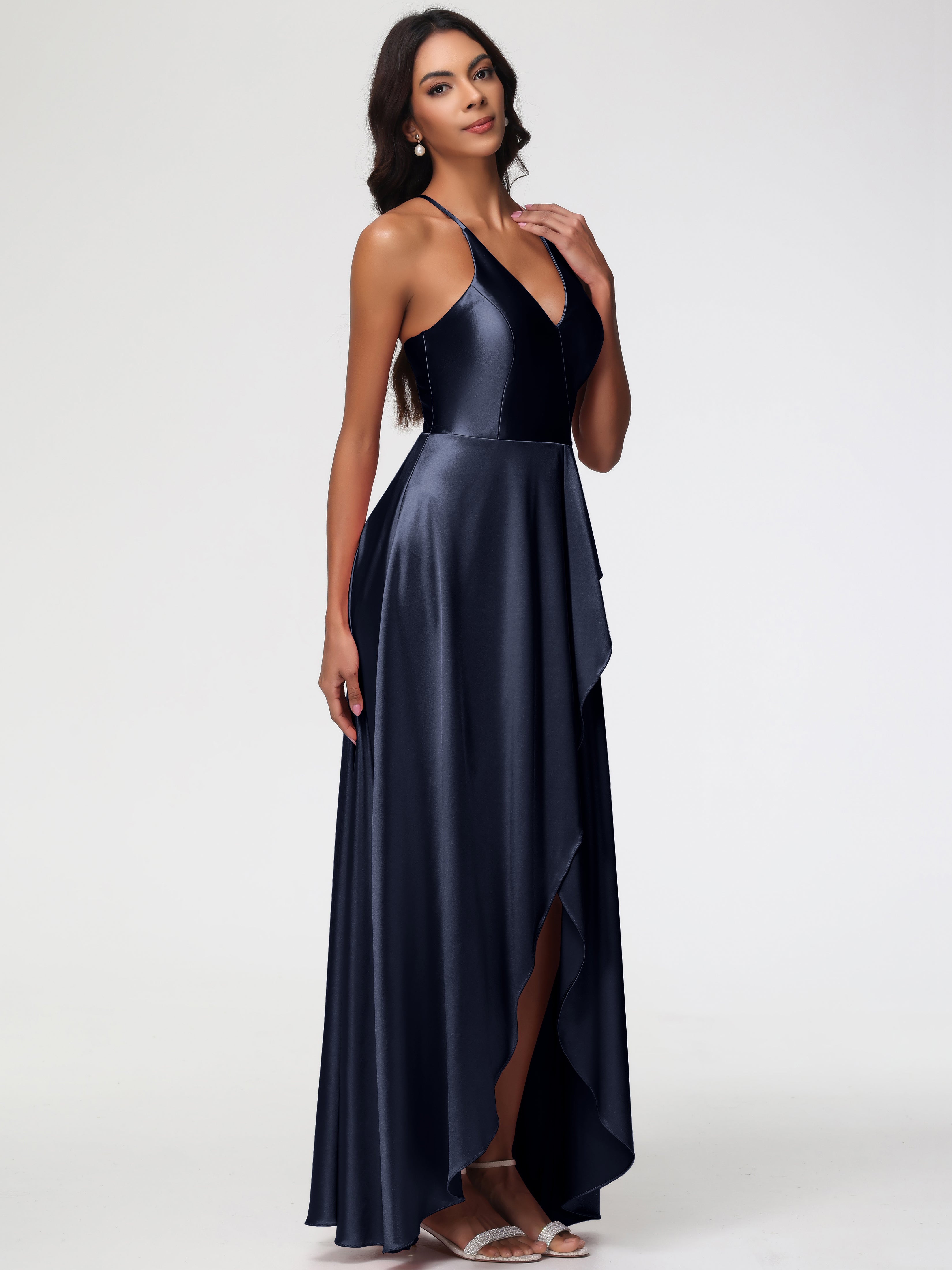 Robe Bleu Marine Demoiselle D Honneur Robe Asymétrique Demoiselle D Honneur Avec Décolleté En V