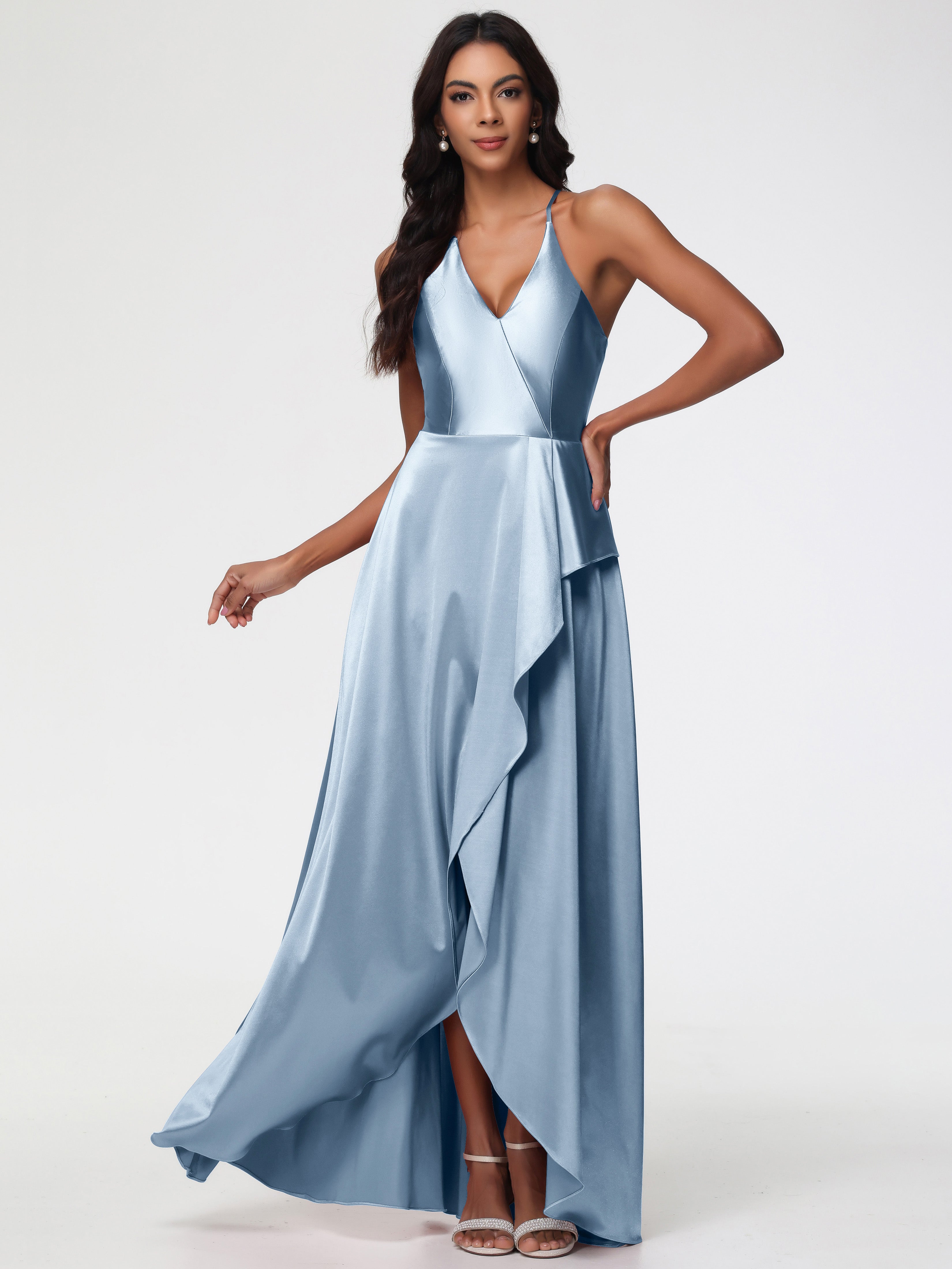 Robes De Demoiselle D'Honneur Bleu Gris Robe Asymétrique Demoiselle D Honneur Avec Décolleté En V