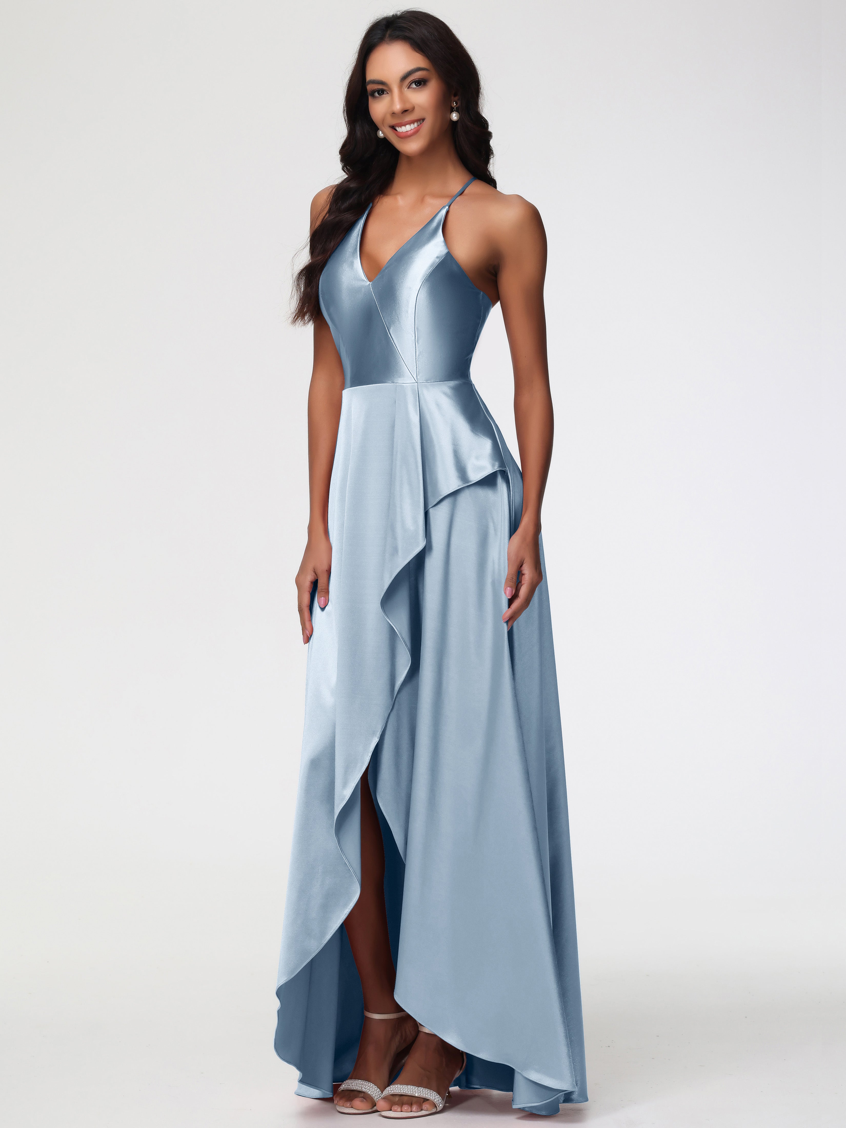 Robes De Demoiselle D'Honneur Bleu Gris Robe Asymétrique Demoiselle D Honneur Avec Décolleté En V