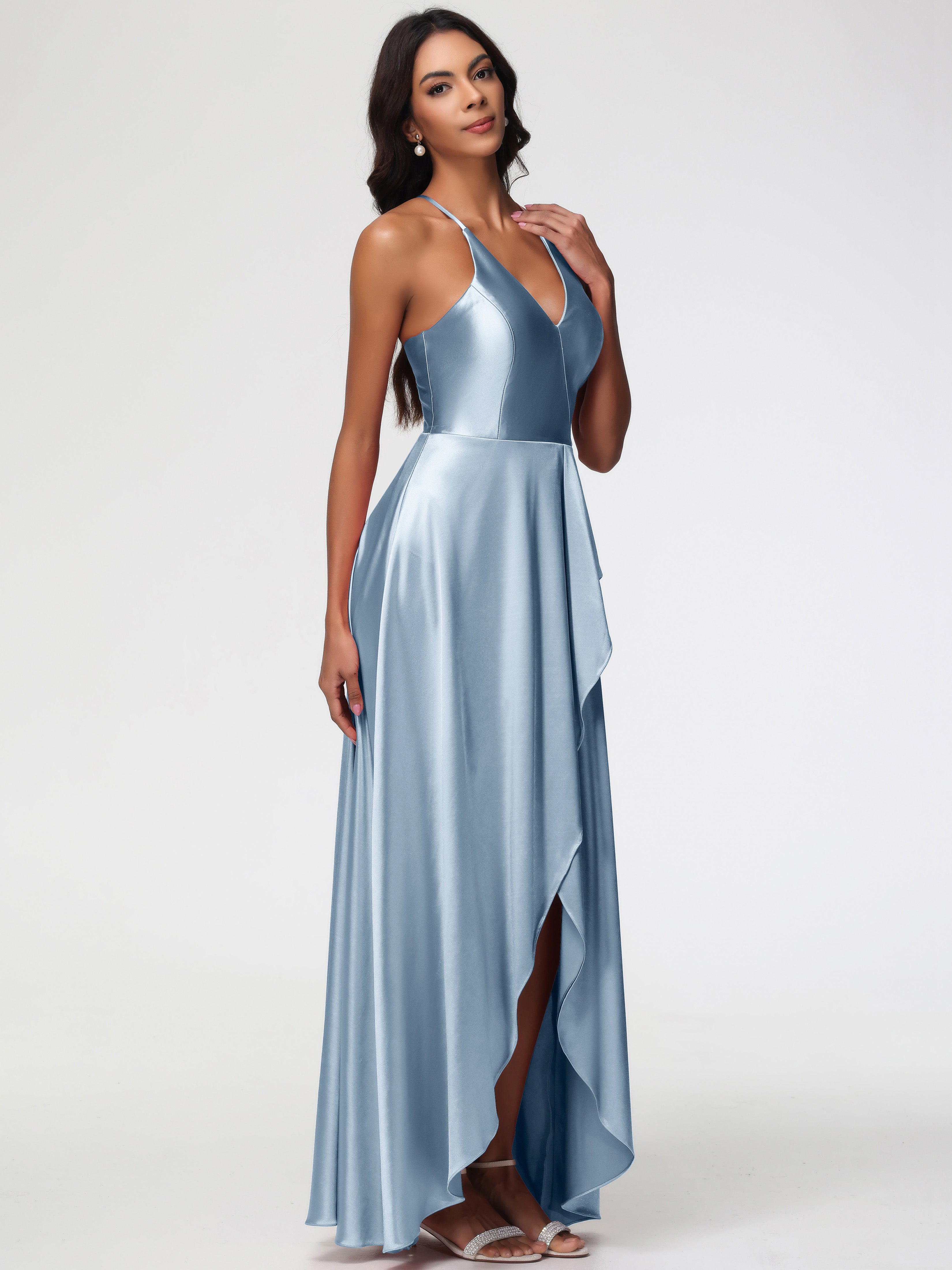 Robes De Demoiselle D'Honneur Bleu Gris Robe Asymétrique Demoiselle D Honneur Avec Décolleté En V