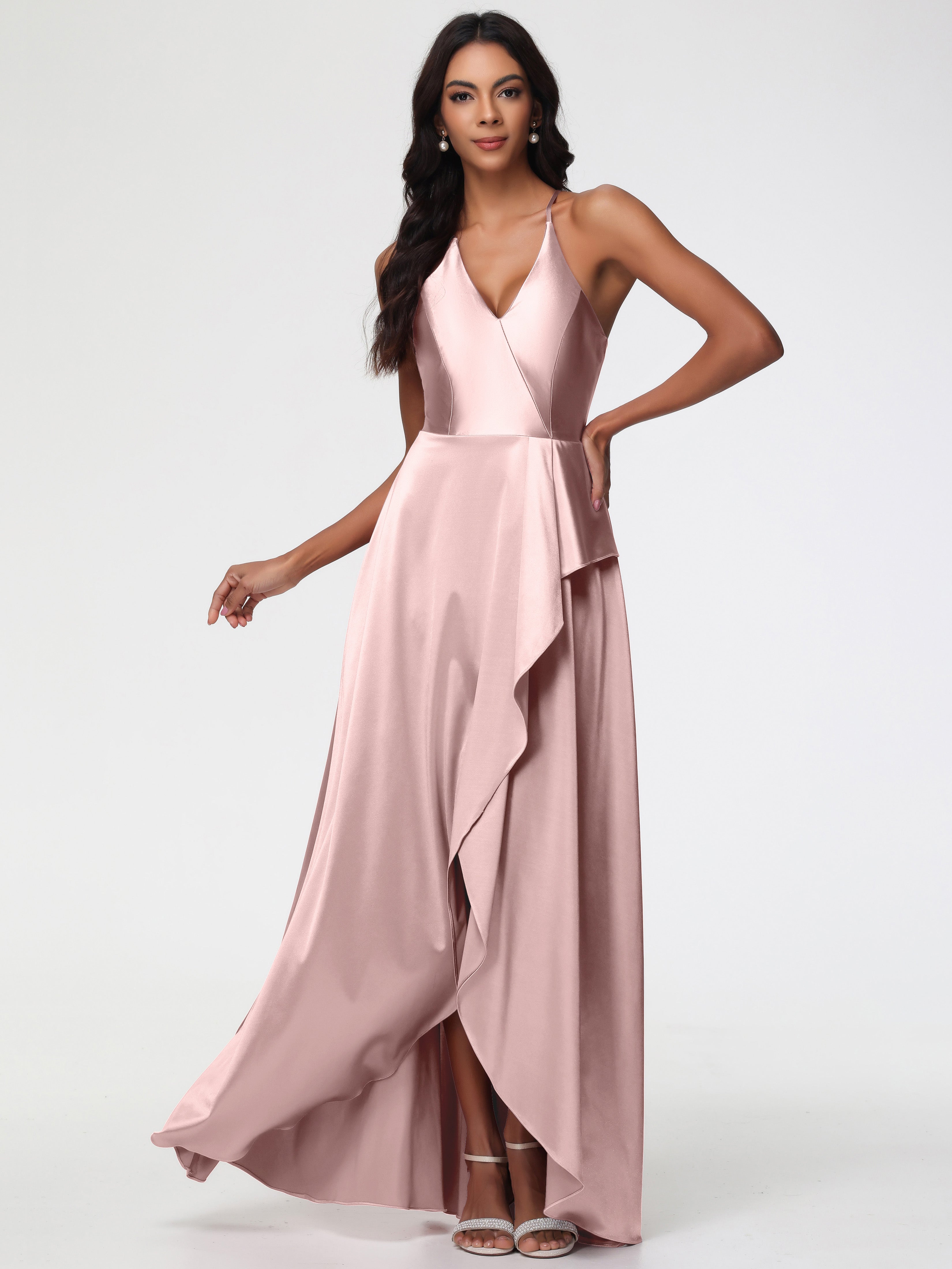 Robe Demoiselle D Honneur Rose Poudre Robe Asymétrique Demoiselle D Honneur Avec Décolleté En V
