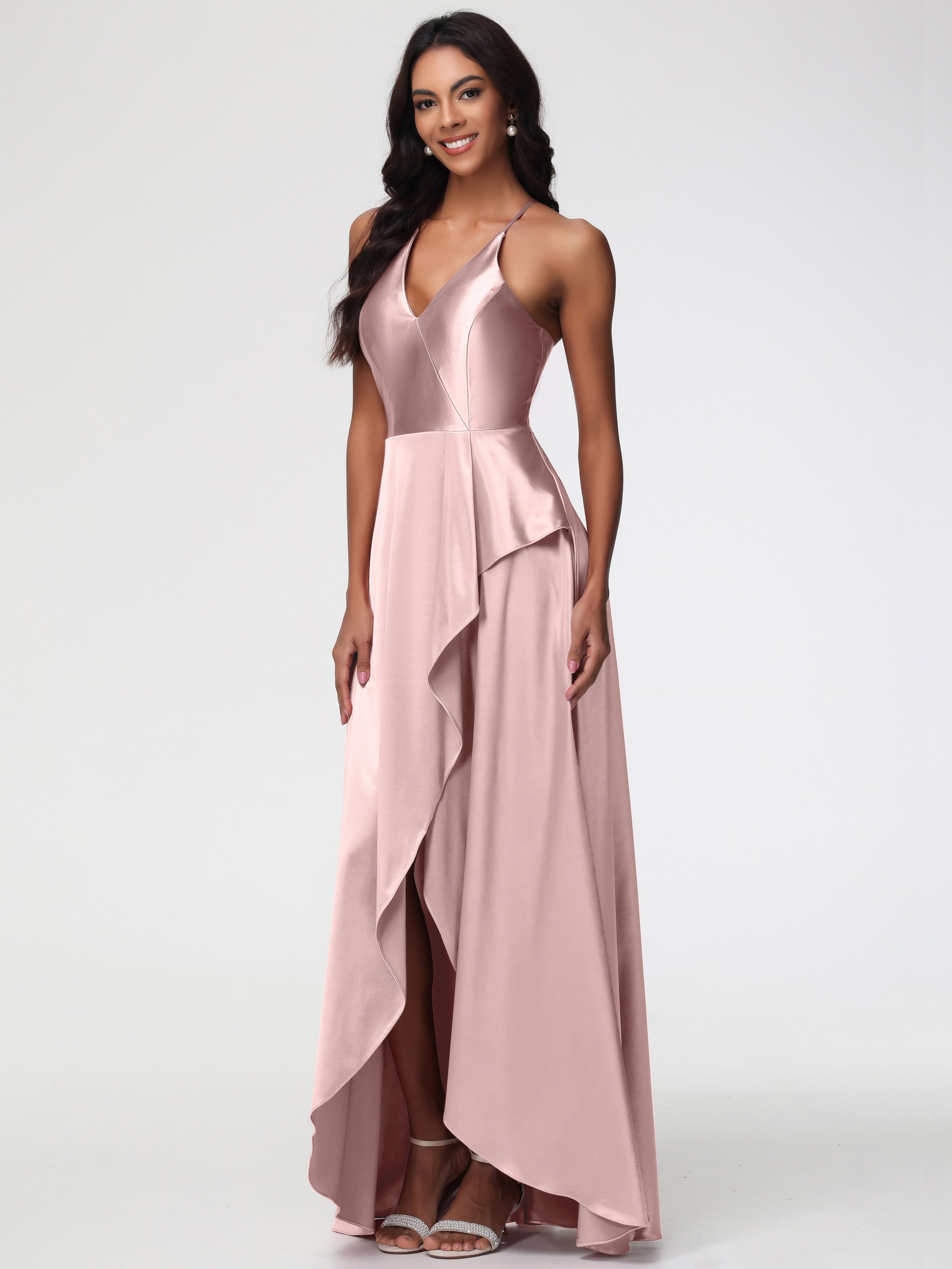 Robe Demoiselle D Honneur Rose Poudre Robe Asymétrique Demoiselle D Honneur Avec Décolleté En V