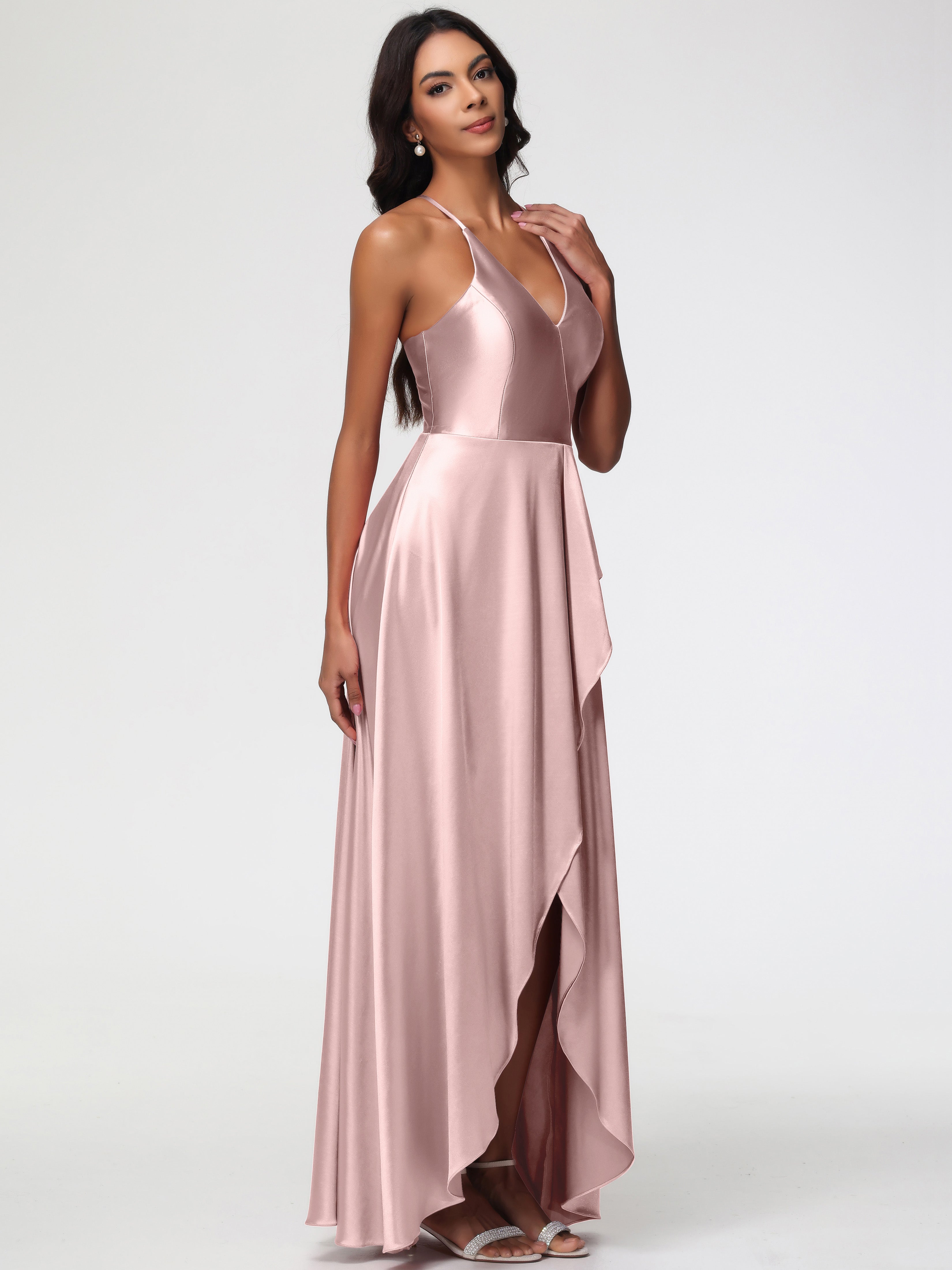 Robe Demoiselle D Honneur Rose Poudre Robe Asymétrique Demoiselle D Honneur Avec Décolleté En V