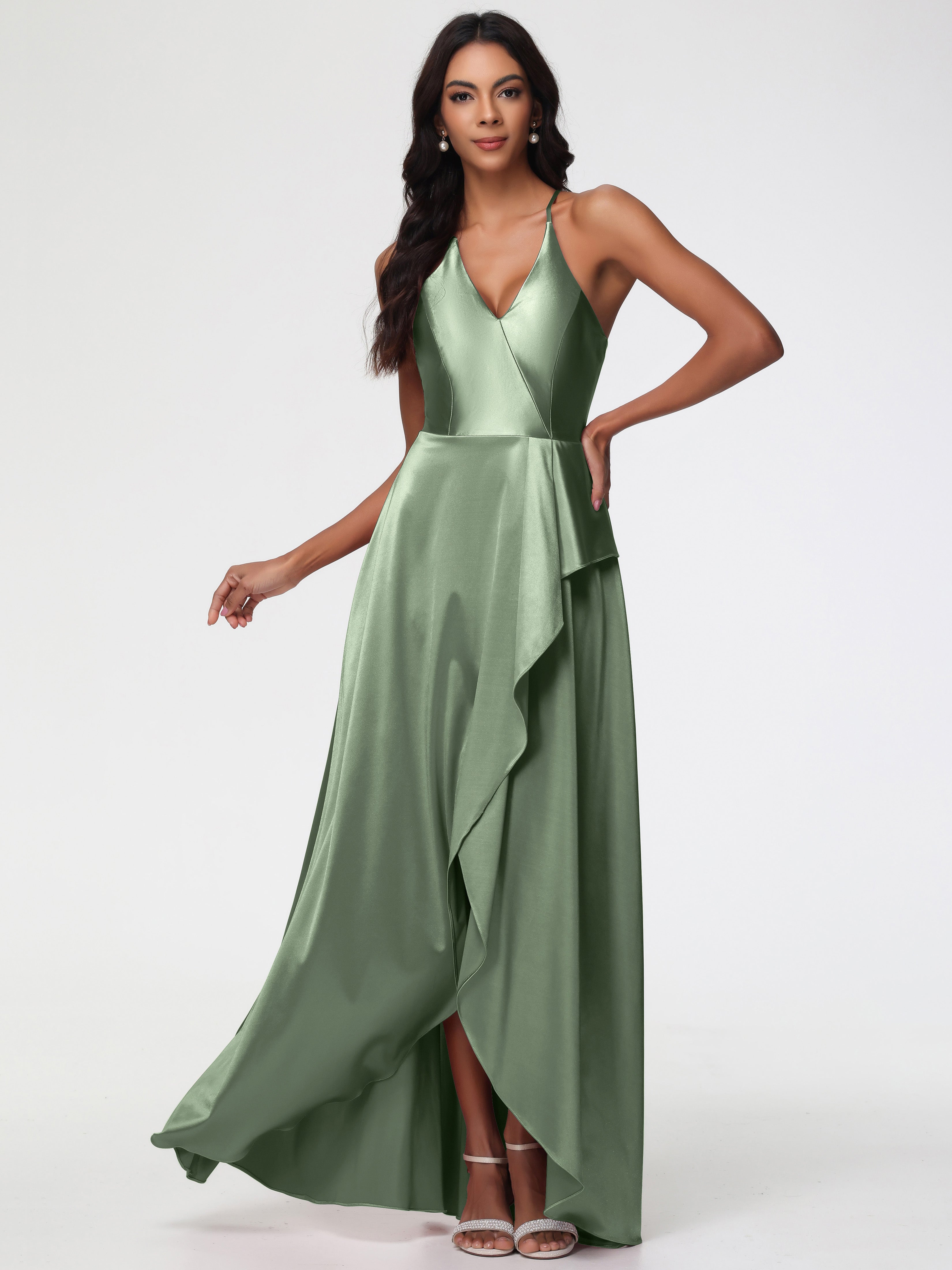 Robe Demoiselle D Honneur Sauge Poudré Robe Asymétrique Demoiselle D Honneur Avec Décolleté En V