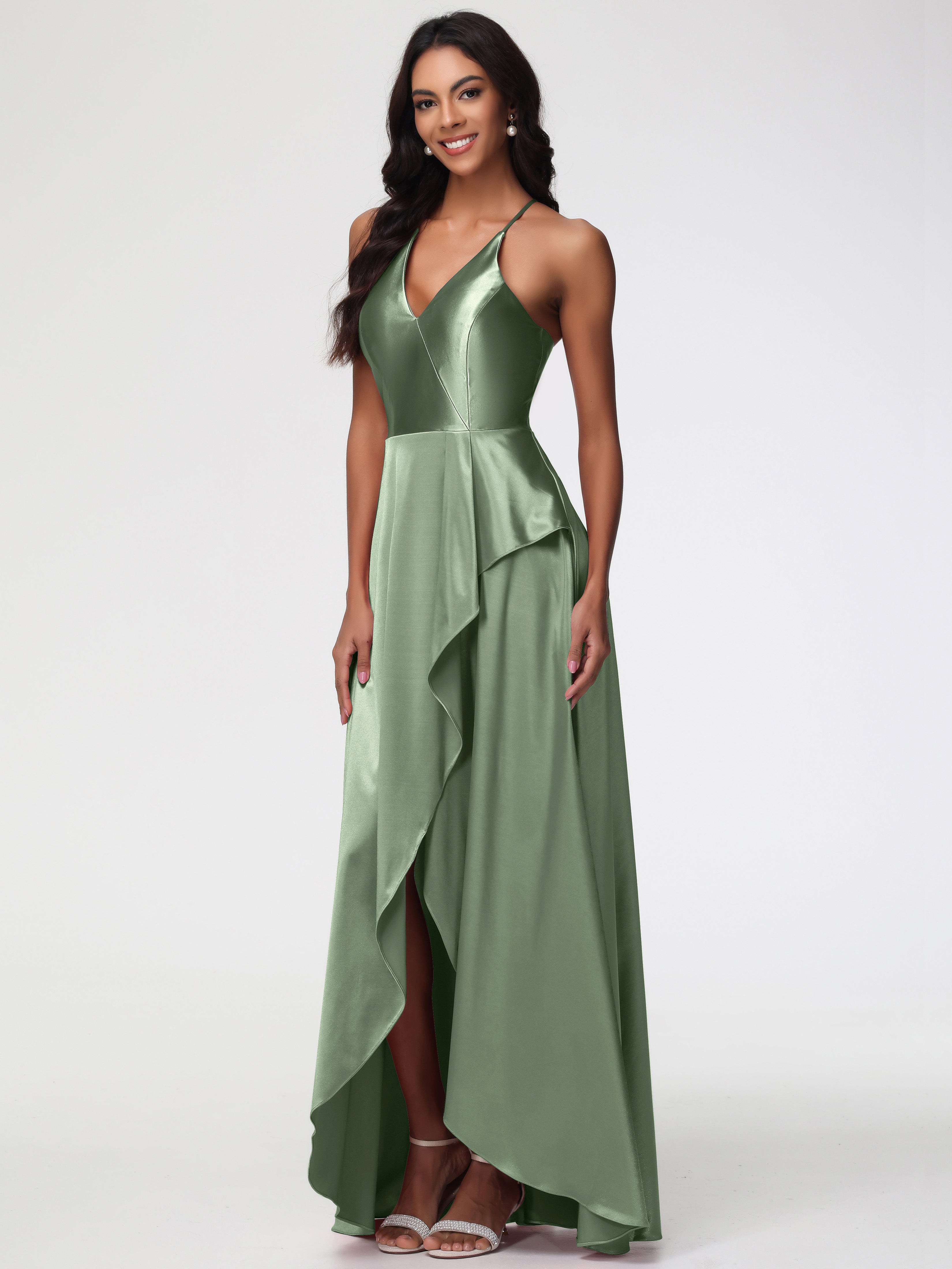 Robe Demoiselle D Honneur Sauge Poudré Robe Asymétrique Demoiselle D Honneur Avec Décolleté En V