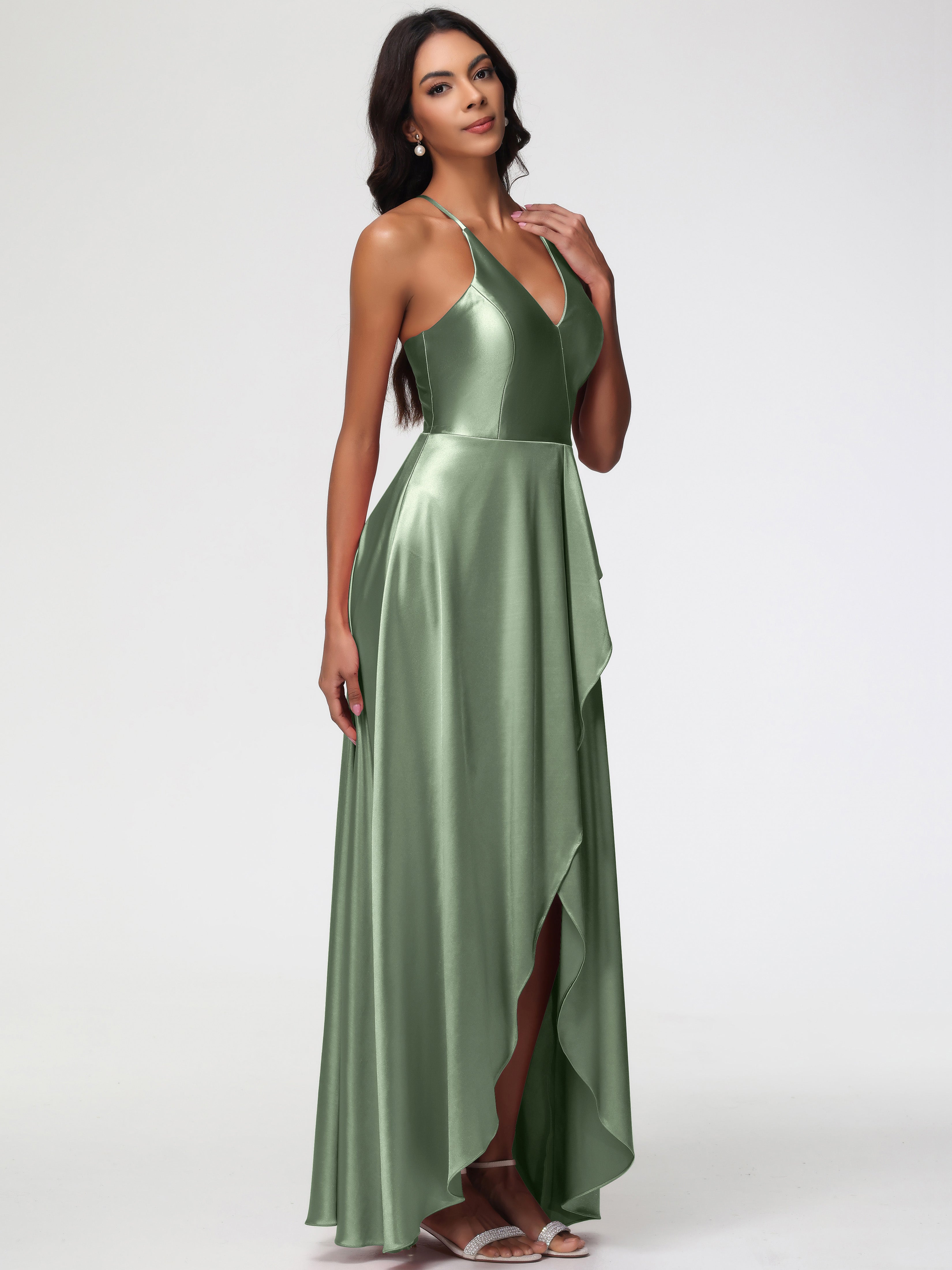 Robe Demoiselle D Honneur Sauge Poudré Robe Asymétrique Demoiselle D Honneur Avec Décolleté En V