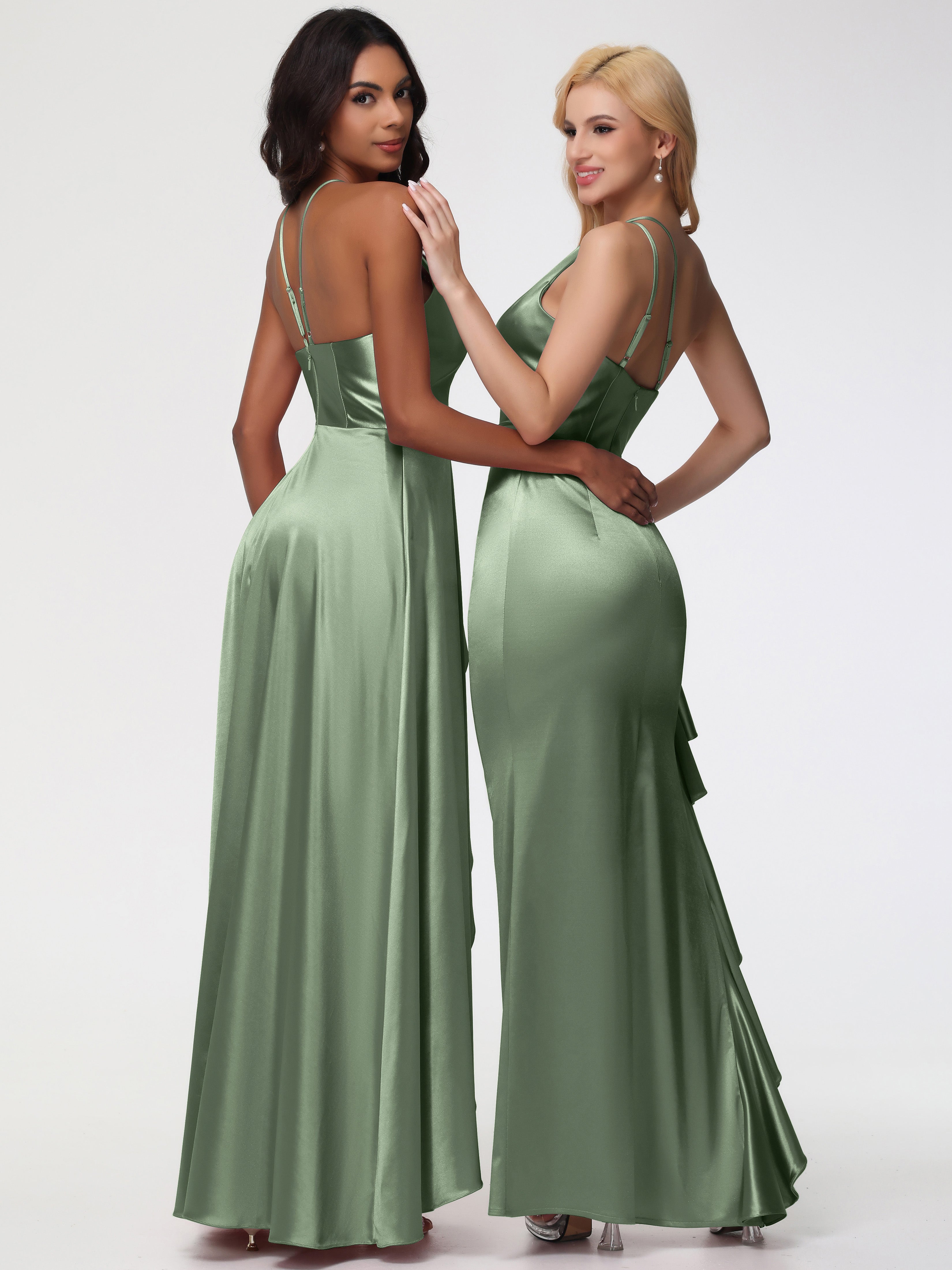 Robe Demoiselle D Honneur Sauge Poudré Robe Asymétrique Demoiselle D Honneur Avec Décolleté En V