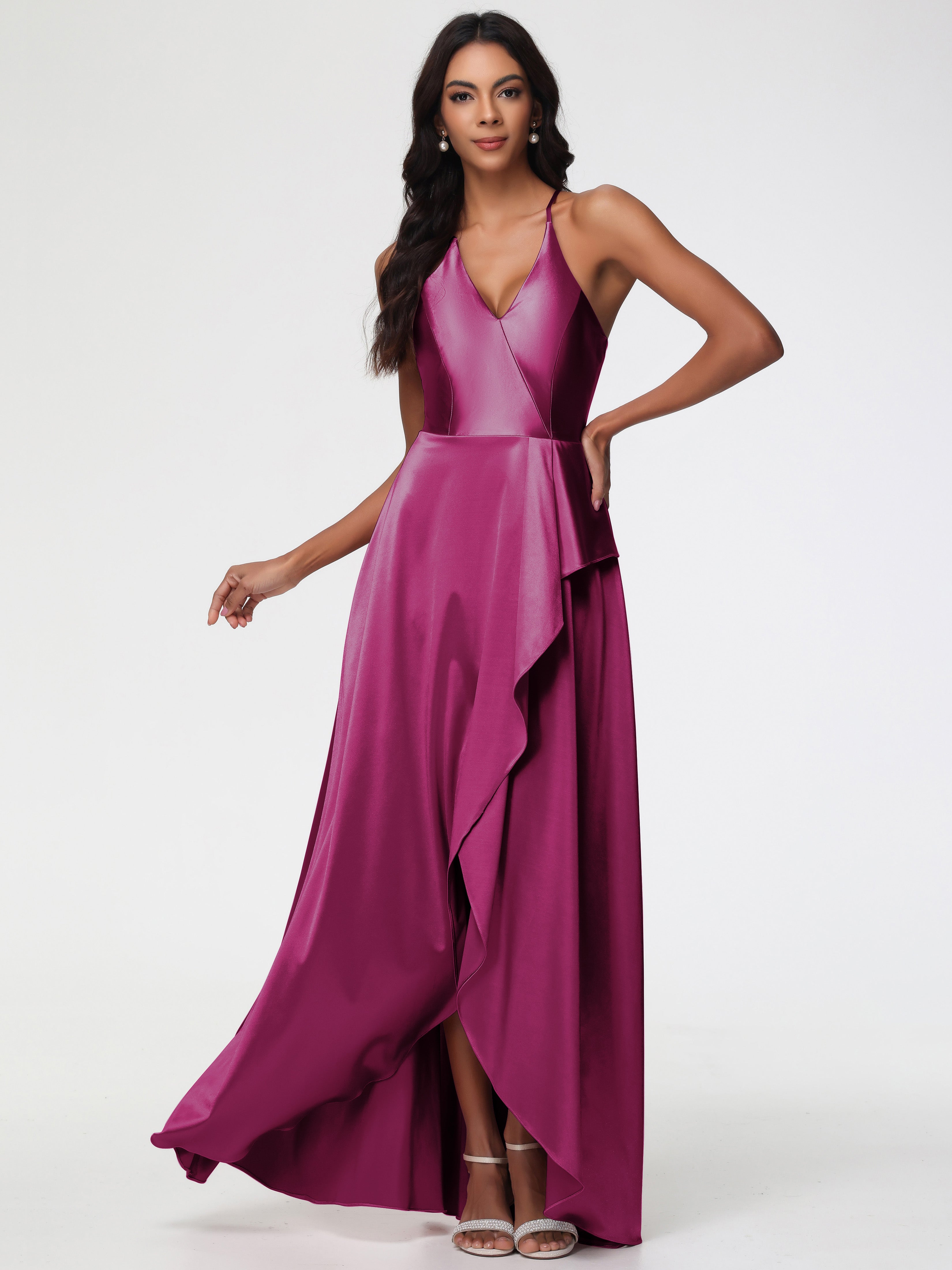 Robe Demoiselle D Honneur Rose Fuchsia Robe Asymétrique Demoiselle D Honneur Avec Décolleté En V